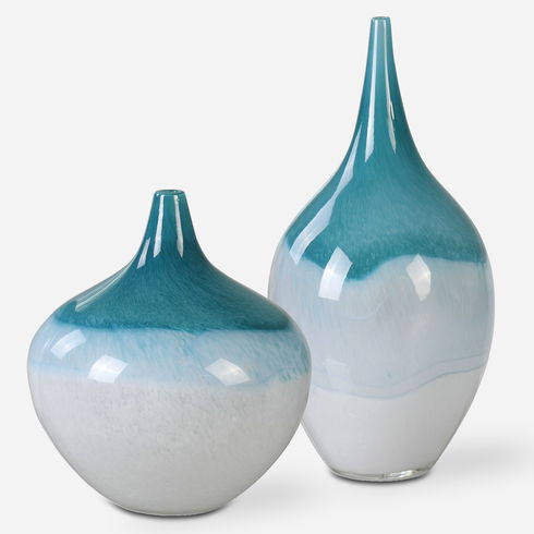 Carla Teal White Vases Set/2