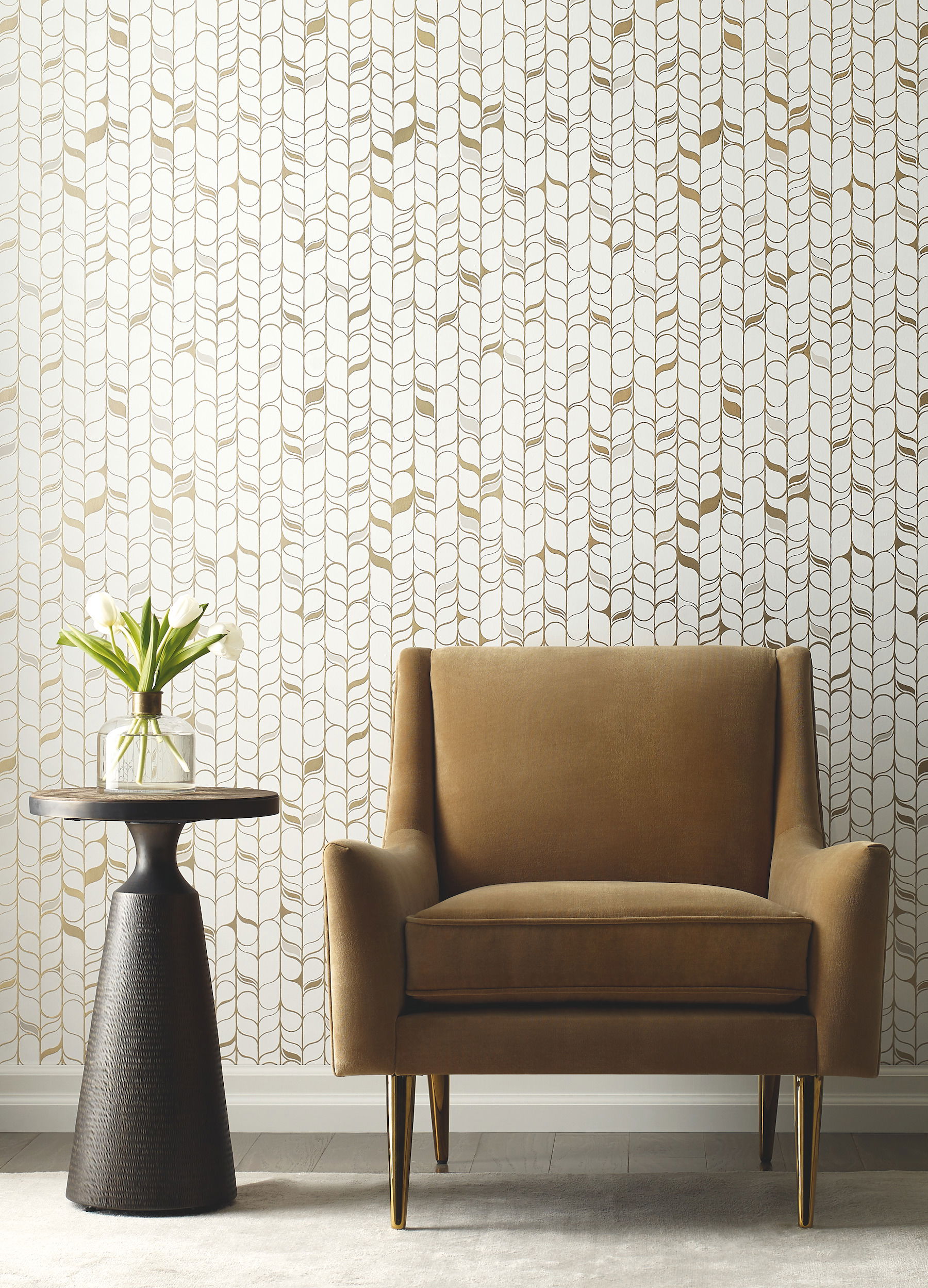 Perfect Petals White & Gold Wallpaper, by York Wall, 32'9.48" length x 1'8.8" width x 0.02" depth View 3