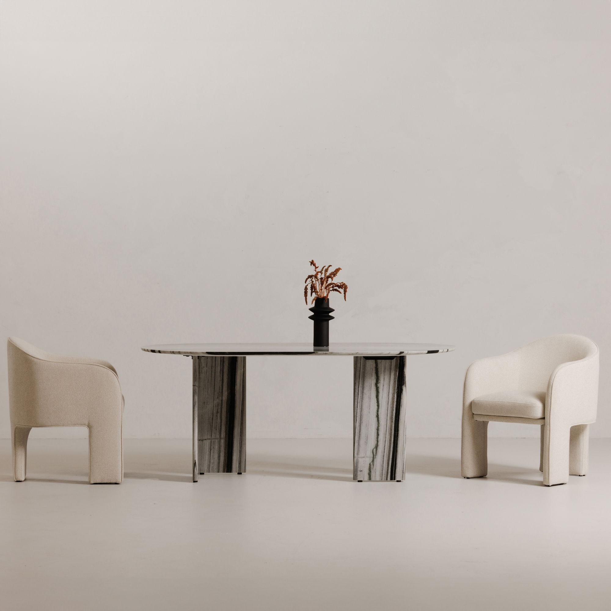 Celia Oval Dining Table Panda Marble large image 