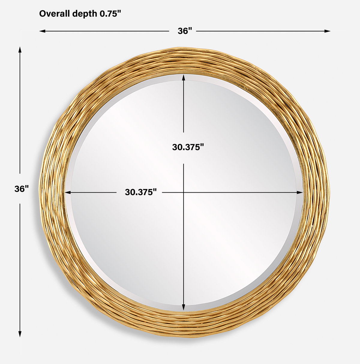 Celeste Gold Round Mirror, by Uttermost, 35.87" width x 35.87" height x 0.75" depth View 3