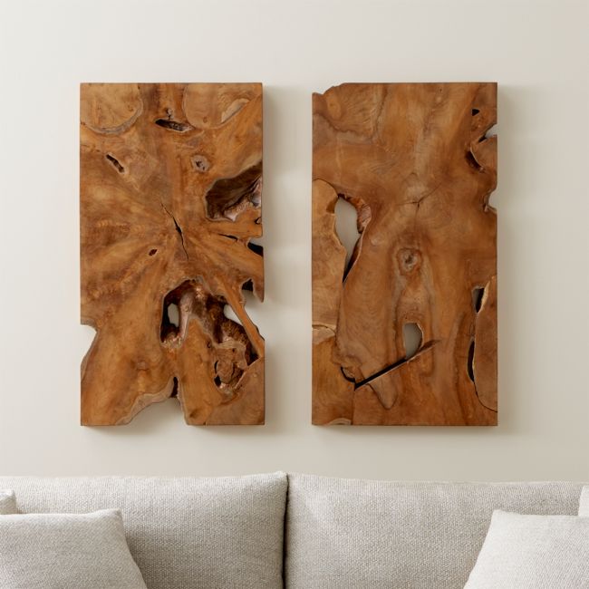 Online Designer Bedroom Slice Teak Wall Art Set of Two