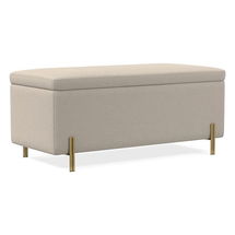 Online Designer Bedroom Mod Storage Ottoman 54", Poly, Performance Velvet, Sand, Antique Brass