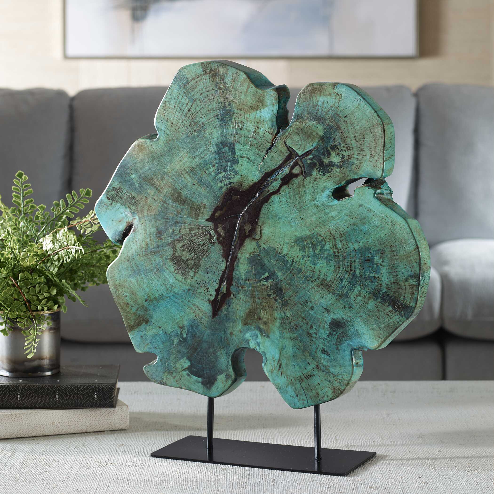 Bahati Wood Blue Sculpture, Decorative by Uttermost, 19.7" width x 22.8" height x 5.5" depth View 2