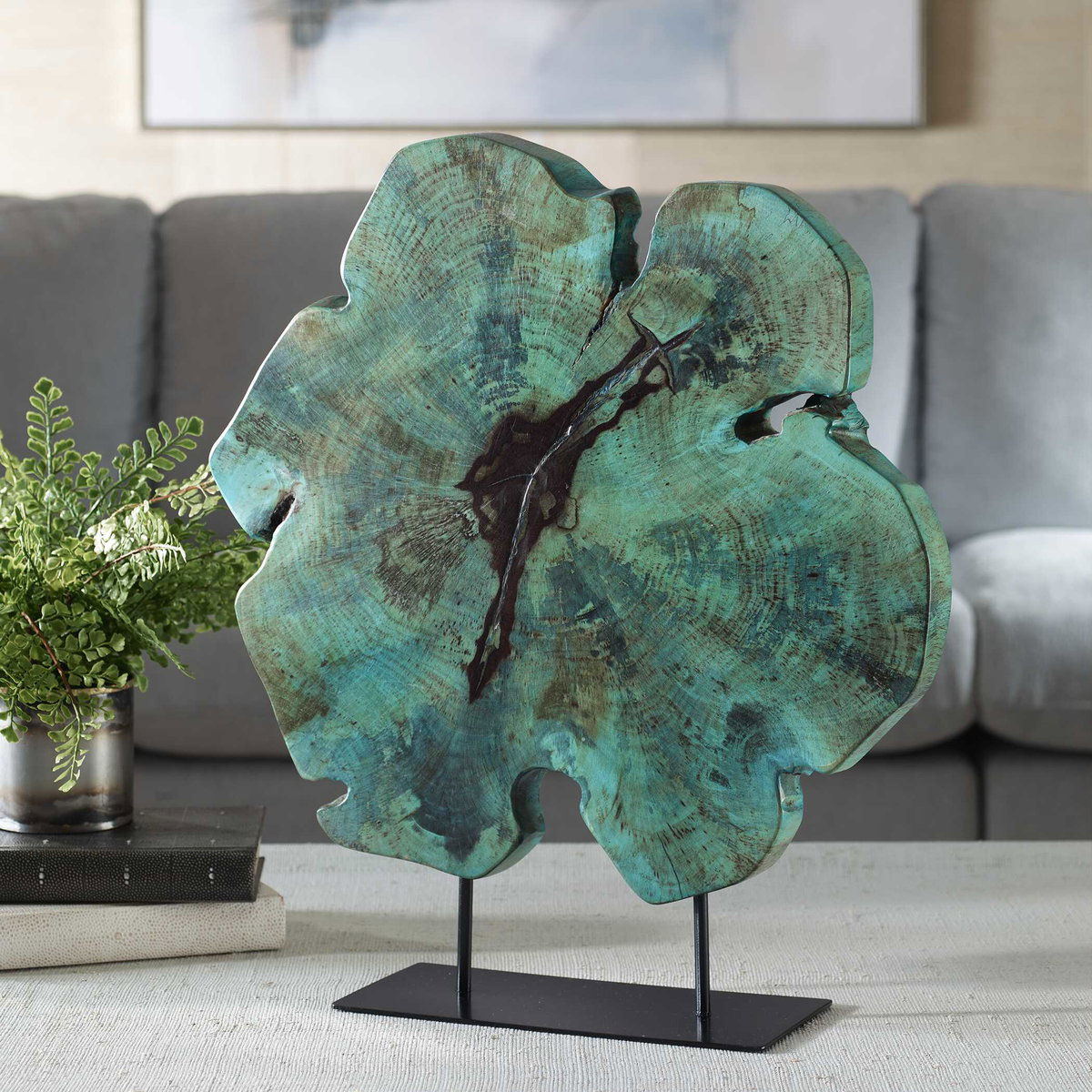 Bahati Wood Blue Sculpture, Figurines & Statue by Uttermost, 19.7" width x 22.8" height x 5.5" depth View 2