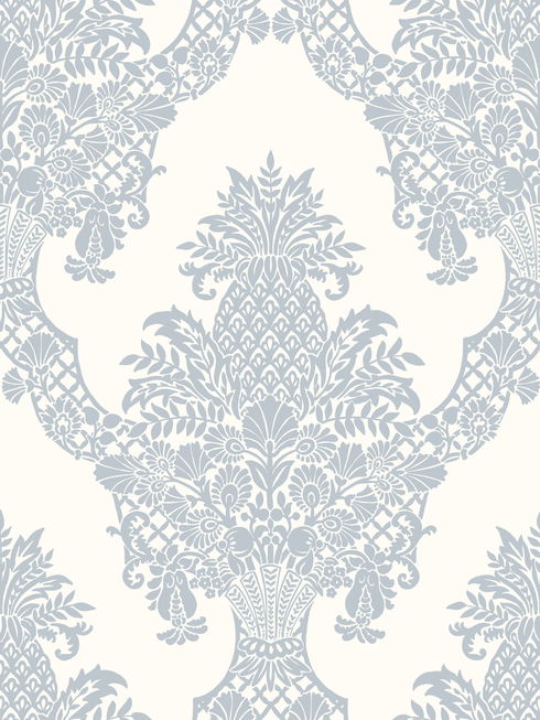Pineapple Plantation Periwinkle & White Wallpaper