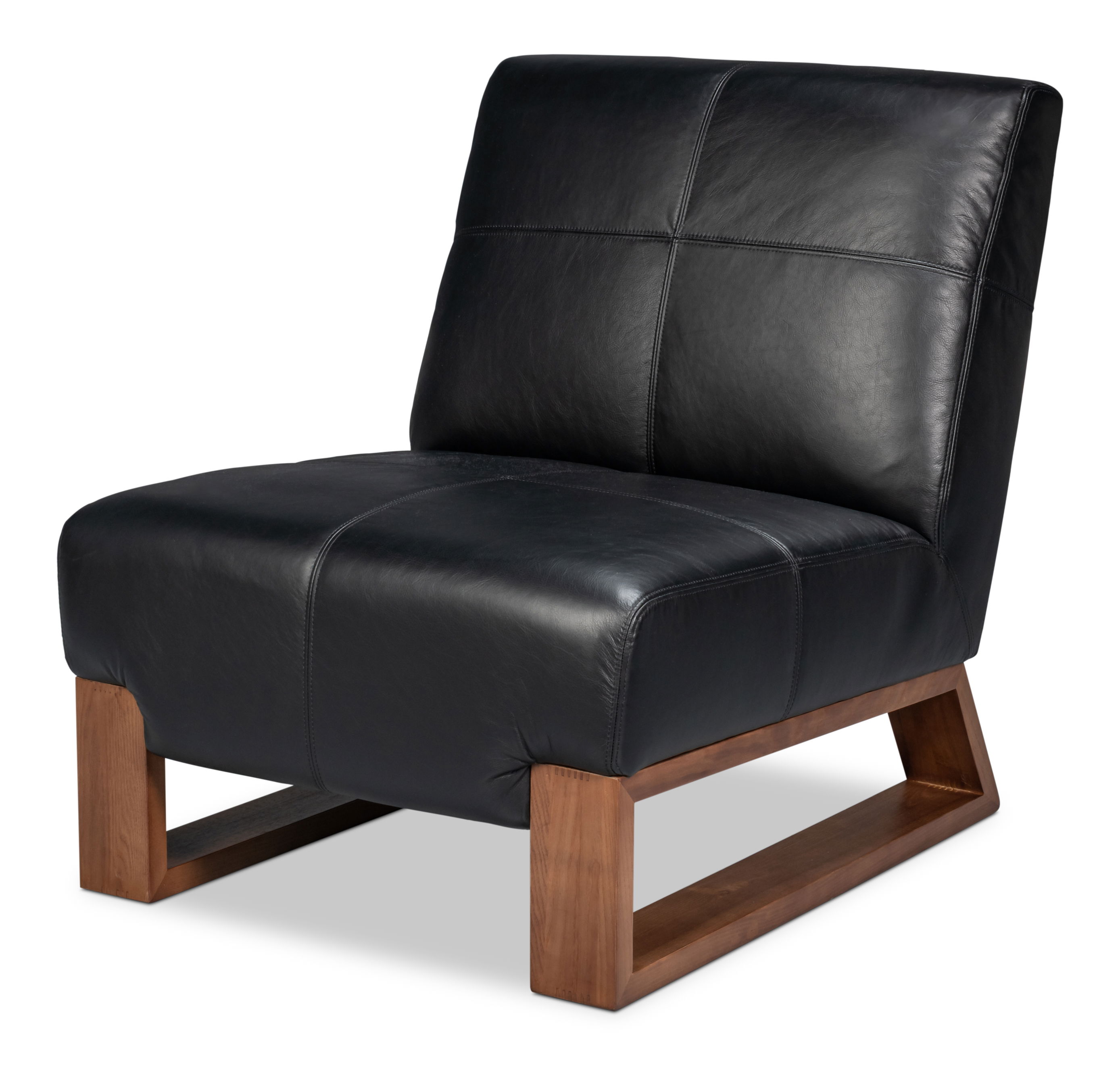 Wylam Leather Chair Onyx Black, Seating by Sarreid, 28" length x 36" width x 34" height View 1
