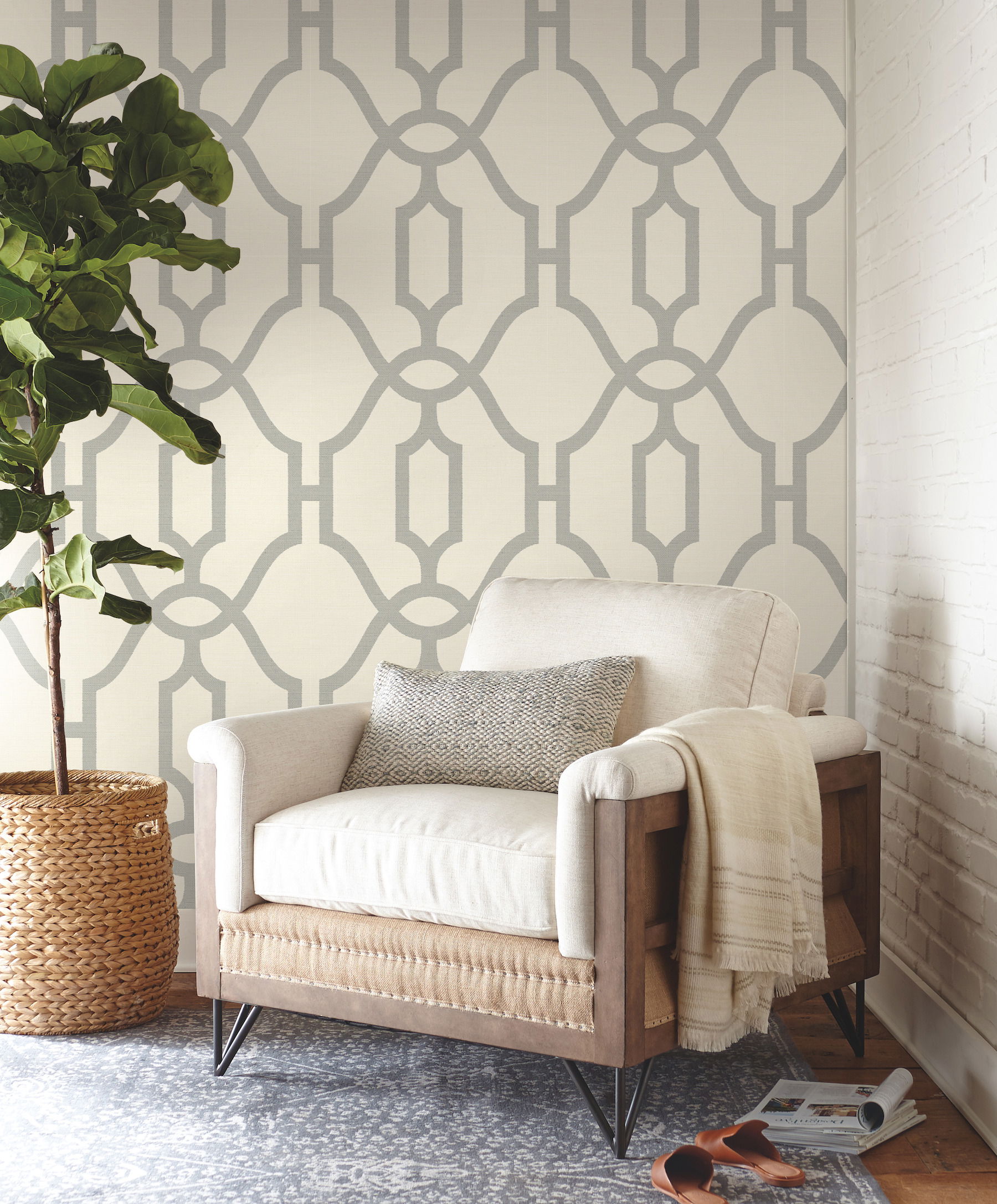 Woven Trellis Quarry Grey Wallpaper large image 