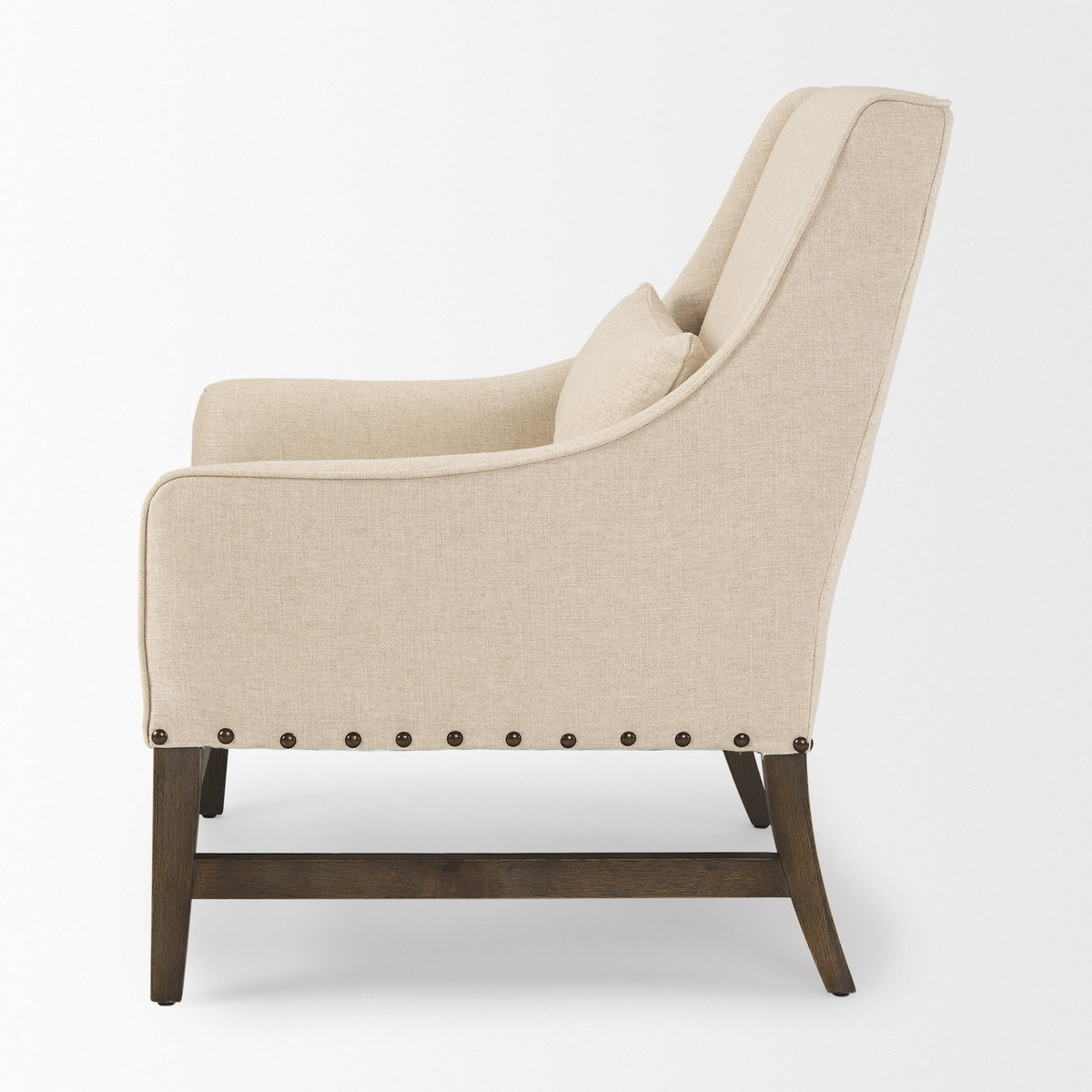 Kensington Cream Linen Fabric and Wood Accent Chair, by Mercana, 28.25" length x 29.5" width x 35.75" height View 5