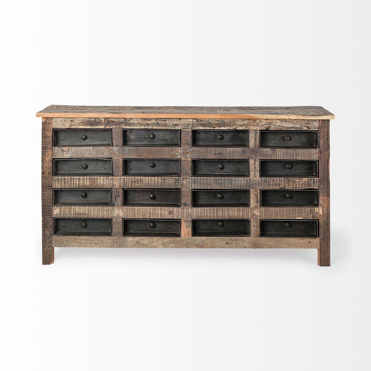 Wilton I 63x16 Reclaimed Wood and Metal 16 Drawer Sideboard, Sideboards & Buffet by Mercana, 63" length x 16" width x 32" height View 3