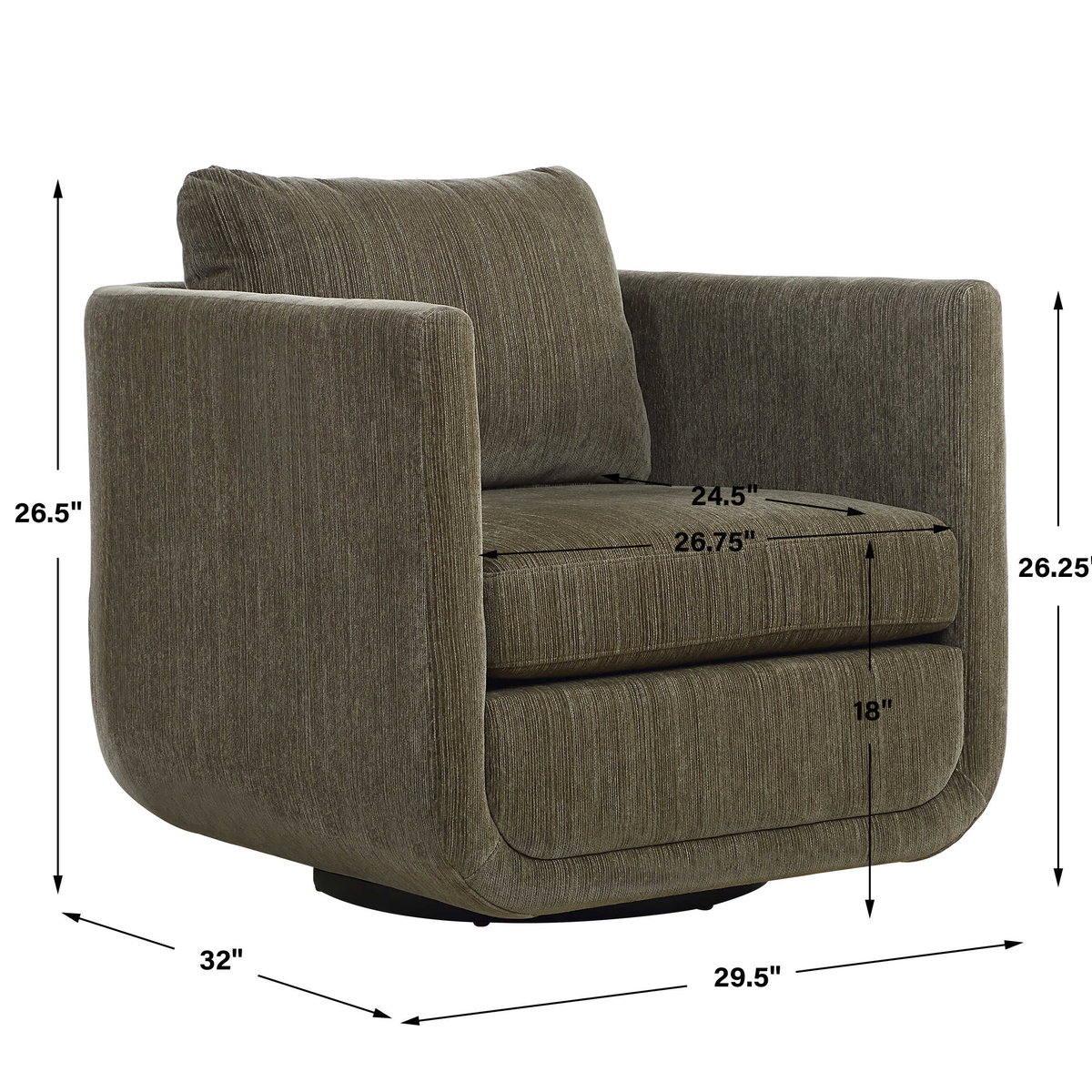 Abound Herb Swivel Chair, Accent Chair by Uttermost, 29.5" width x 26.5" height x 32" depth View 3