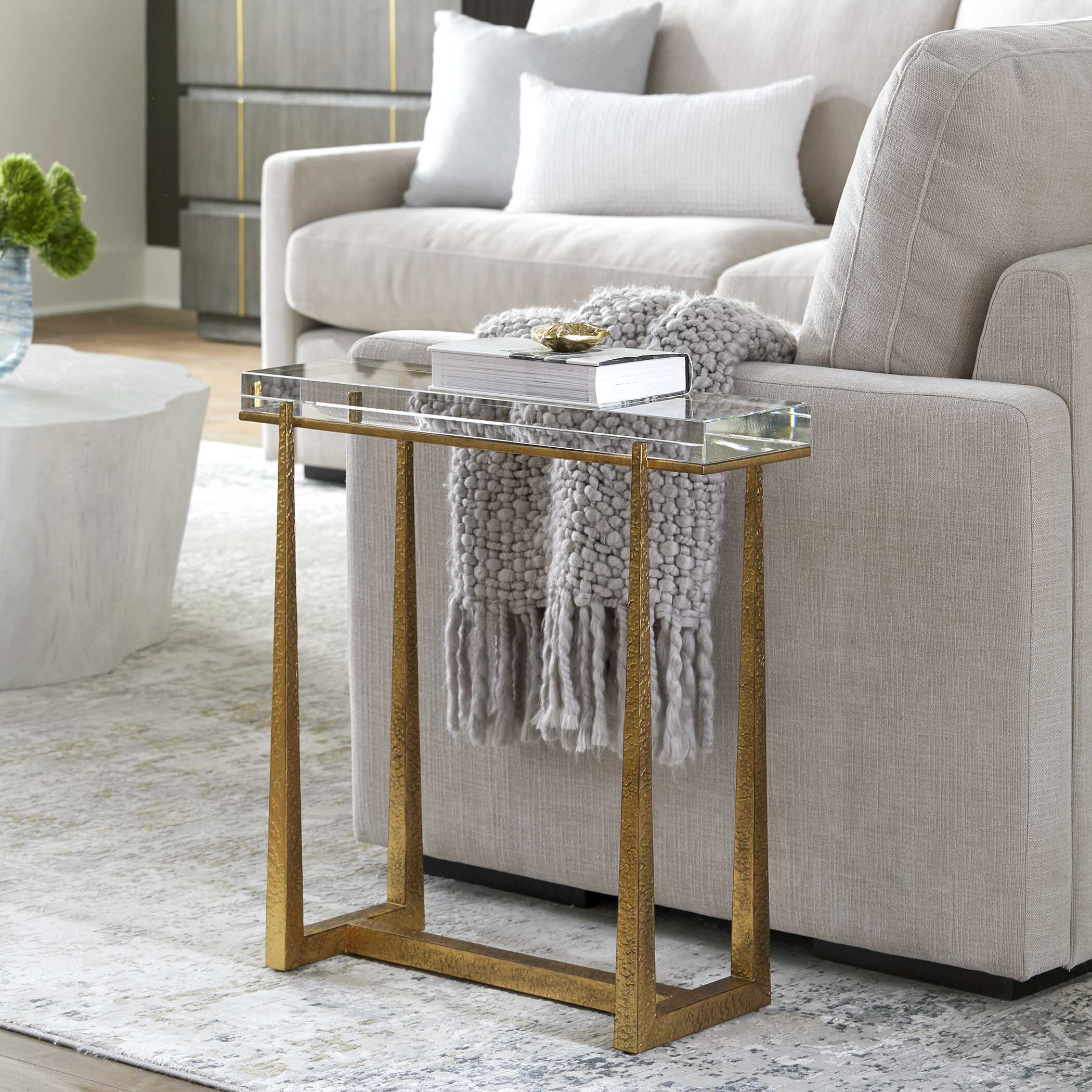 Midas Thick Crystal Accent Table, Furniture by Uttermost, 24" width x 24" height x 8.62" depth View 2