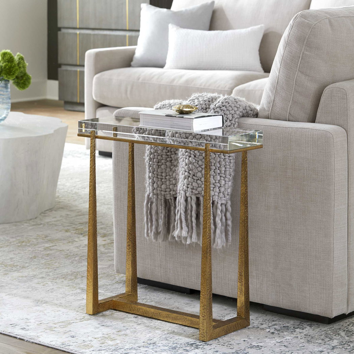 Midas Thick Crystal Accent Table, Side & End Table by Uttermost, 24" width x 24" height x 8.62" depth View 2