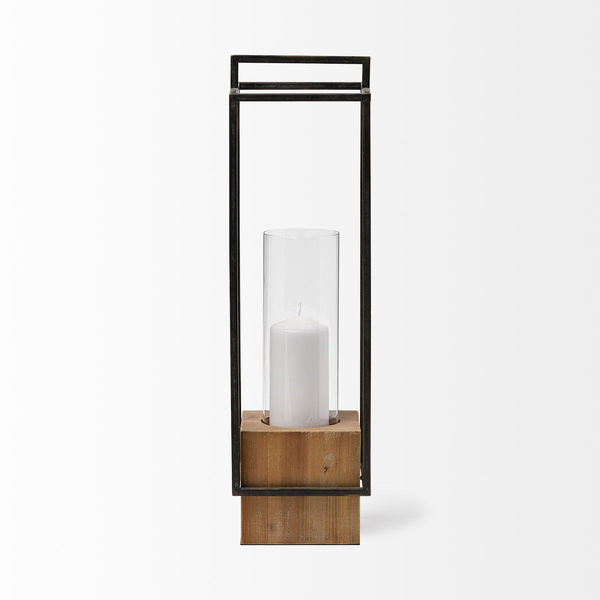 Orionis Large Wood with Black Metal Lantern Candle Holder, Lighting by Mercana, 6.69" length x 6.69" width x 23.82" height View 4