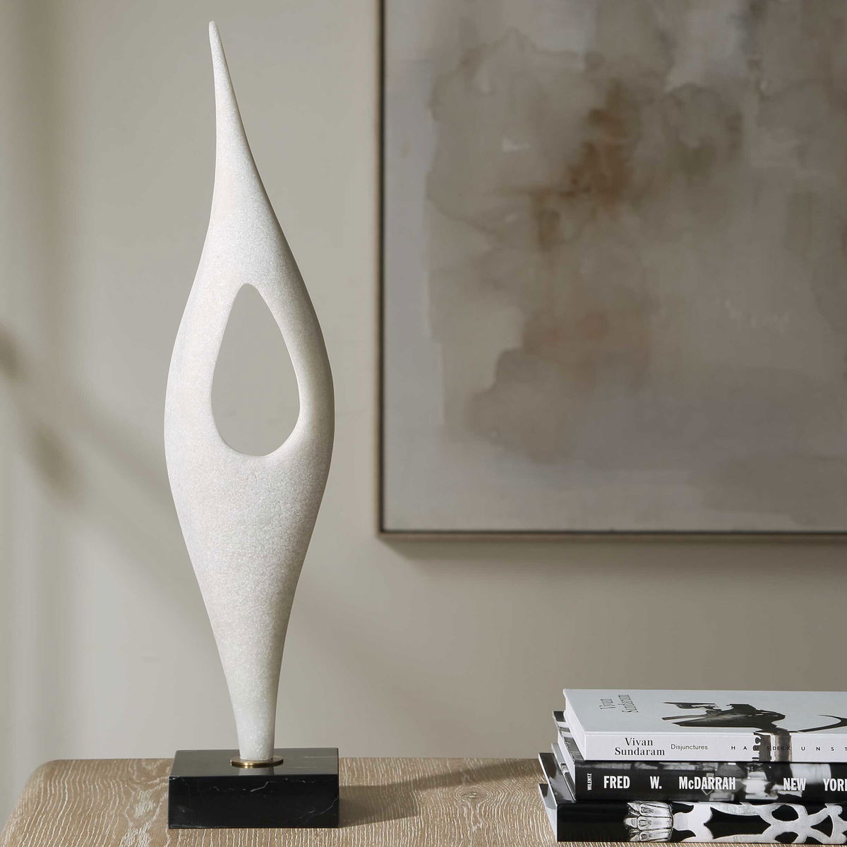 Fluid Drop White Stone Sculpture, Figurines & Statue by Uttermost, 5" width x 24.25" height x 5" depth View 4