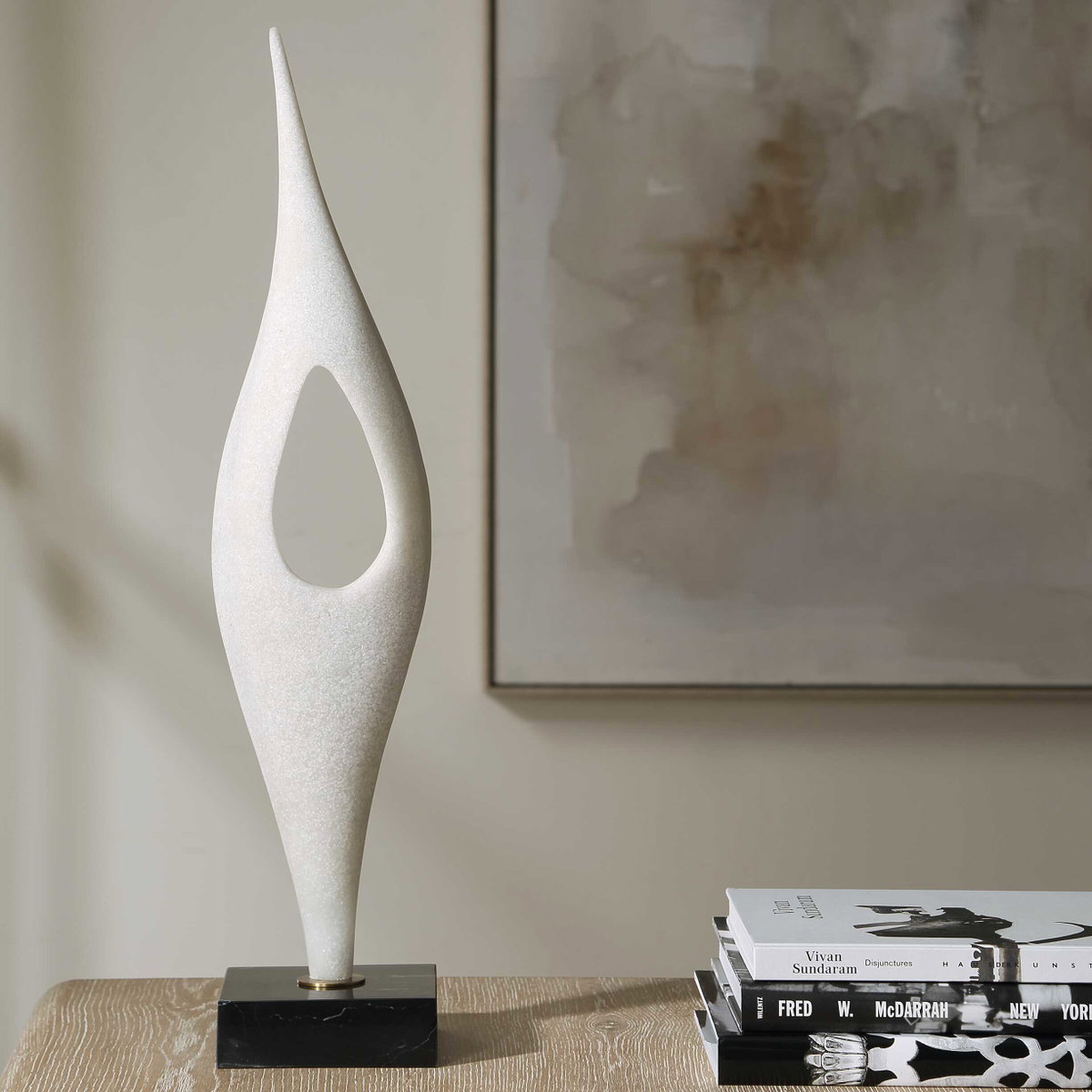 Fluid Drop White Stone Sculpture, Figurines & Statue by Uttermost, 5" width x 24.25" height x 5" depth View 4