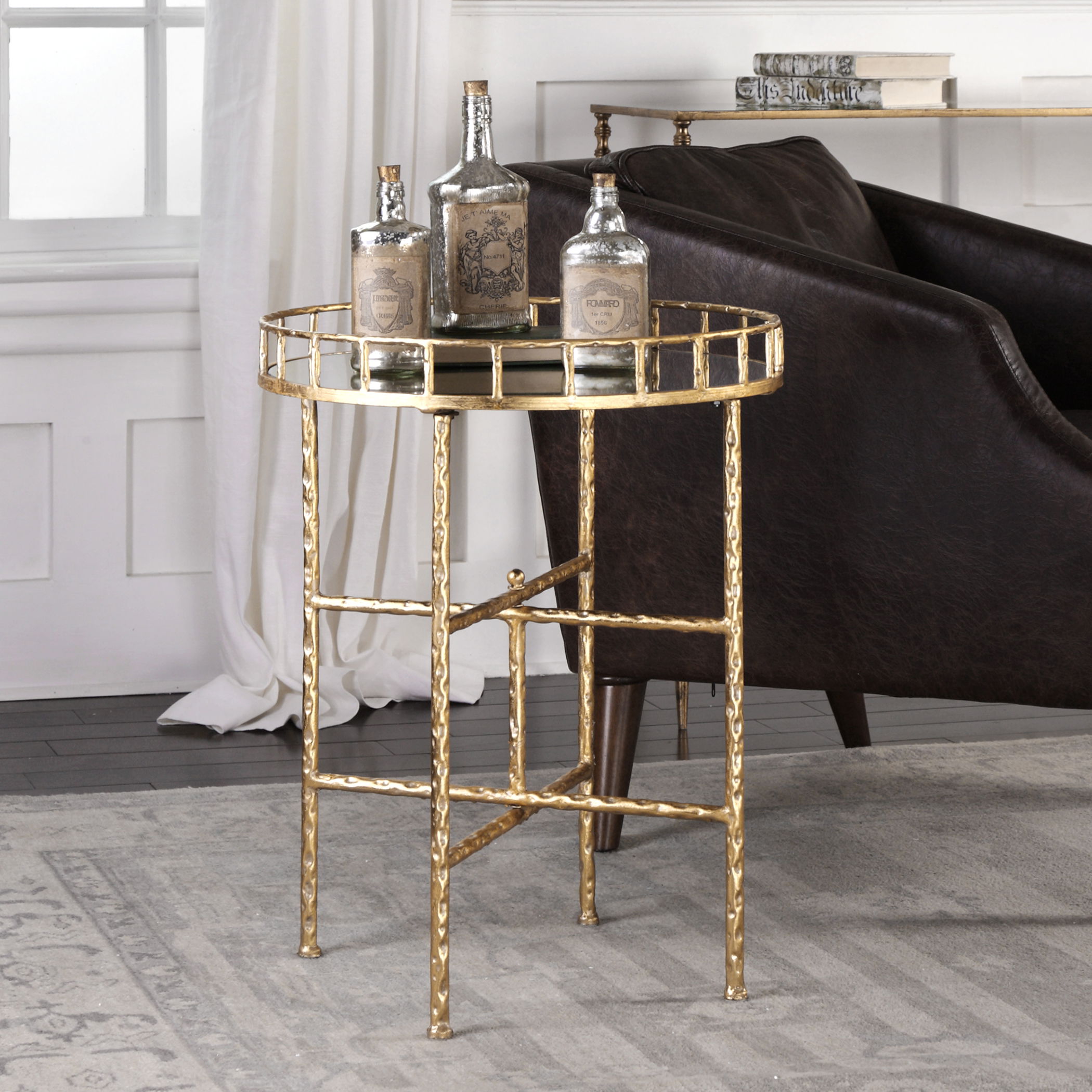Tilly Bright Gold Accent Table, Furniture by Uttermost, 19.5" width x 25.75" height x 19.5" depth View 2