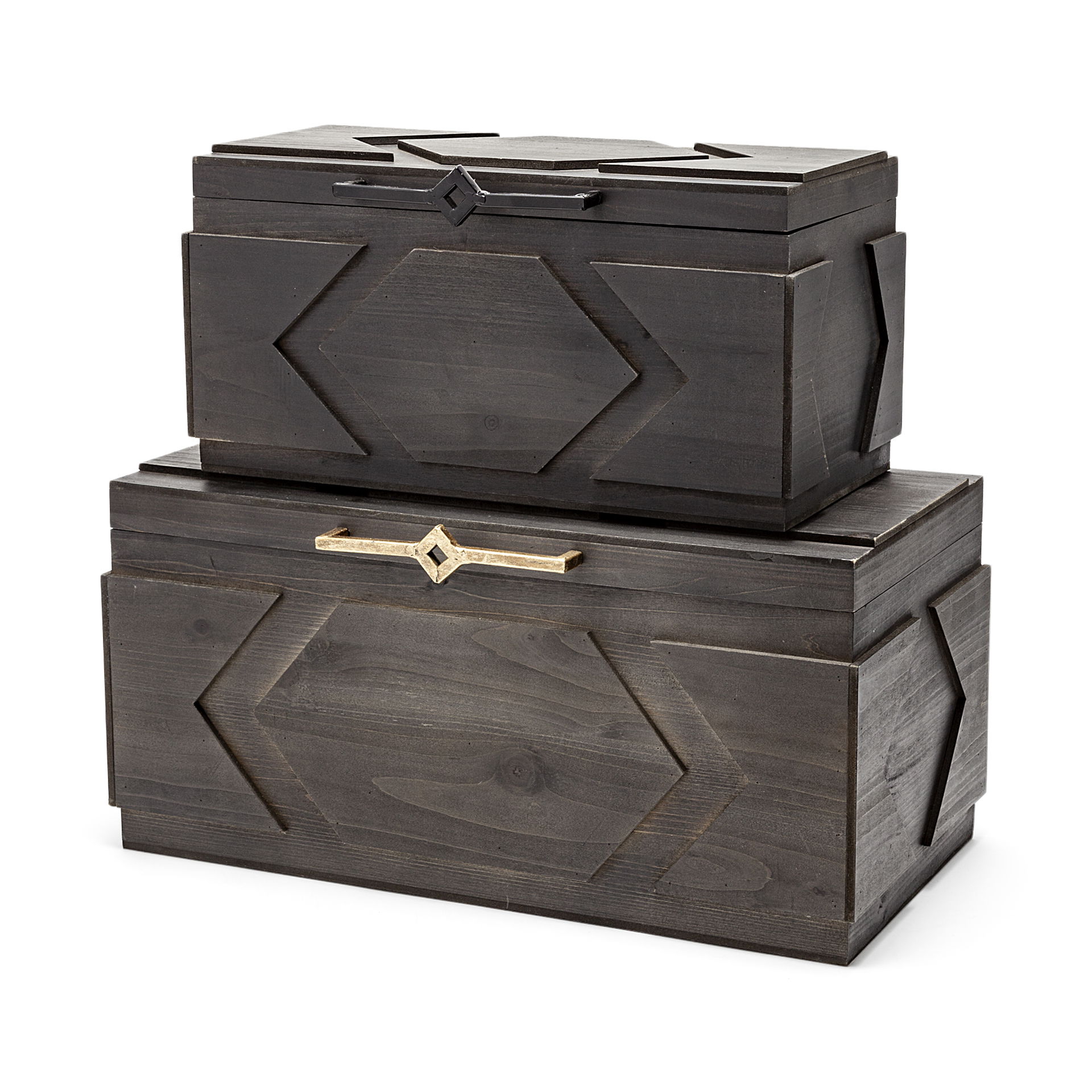 Cassia Set of 2 Brown Wooden Boxes, by Mercana, 11" length x 20" width x 9.87" height View 1