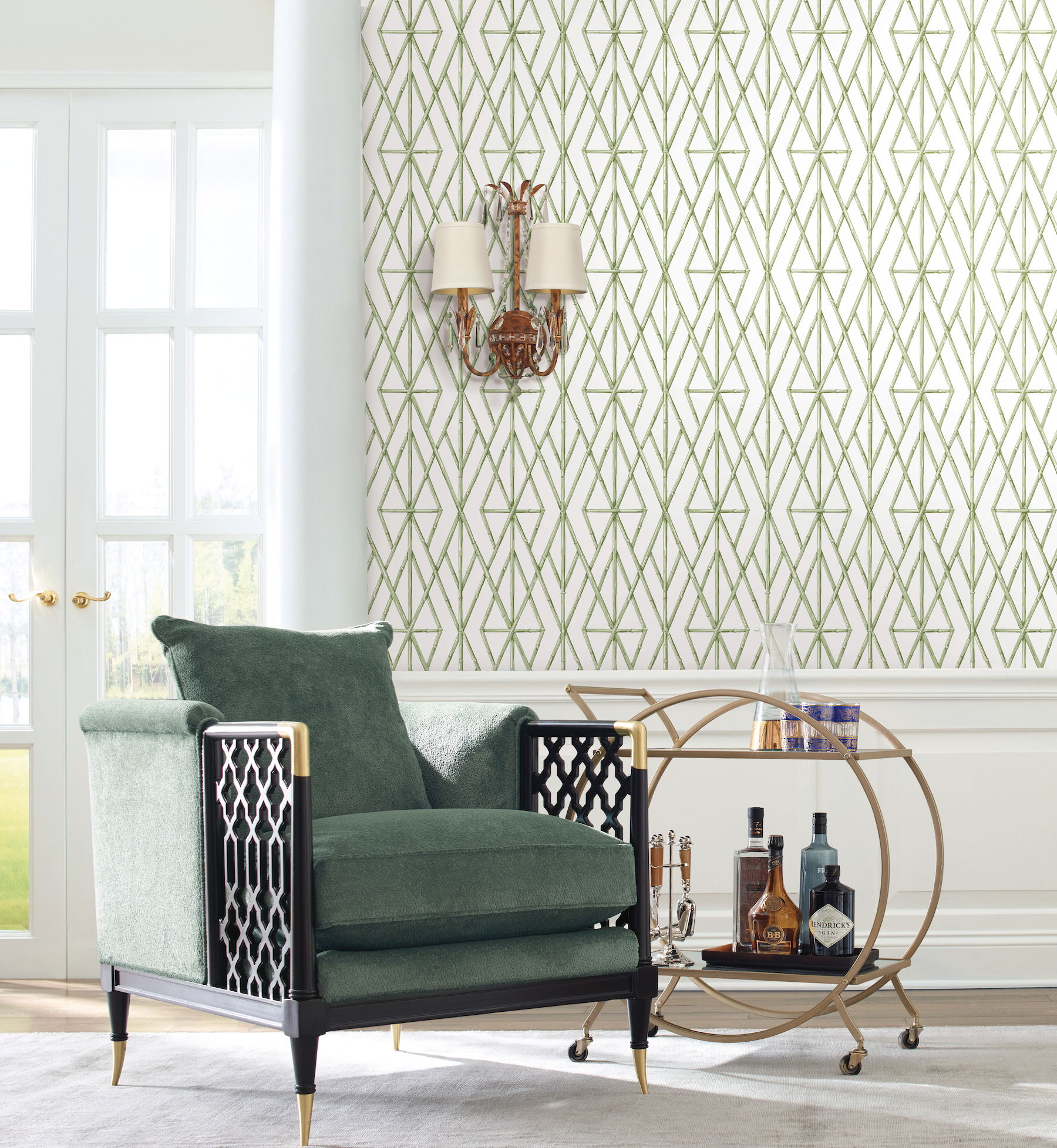 Riviera Bamboo Trellis Green Wallpaper large image 