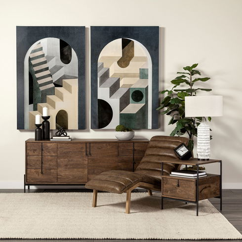 Glenn VI 71.5x18 Dark Brown Wood Frame with Black Iron Accent, 6 Drawer, 2 Door Cabinet Sideboard