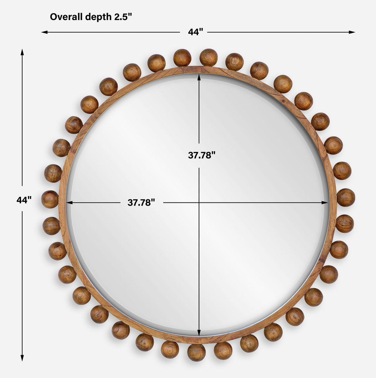 Cyra Wood Beaded Round Mirror, by Uttermost, 3'8" width x 3'8" height x 2.5" depth View 3