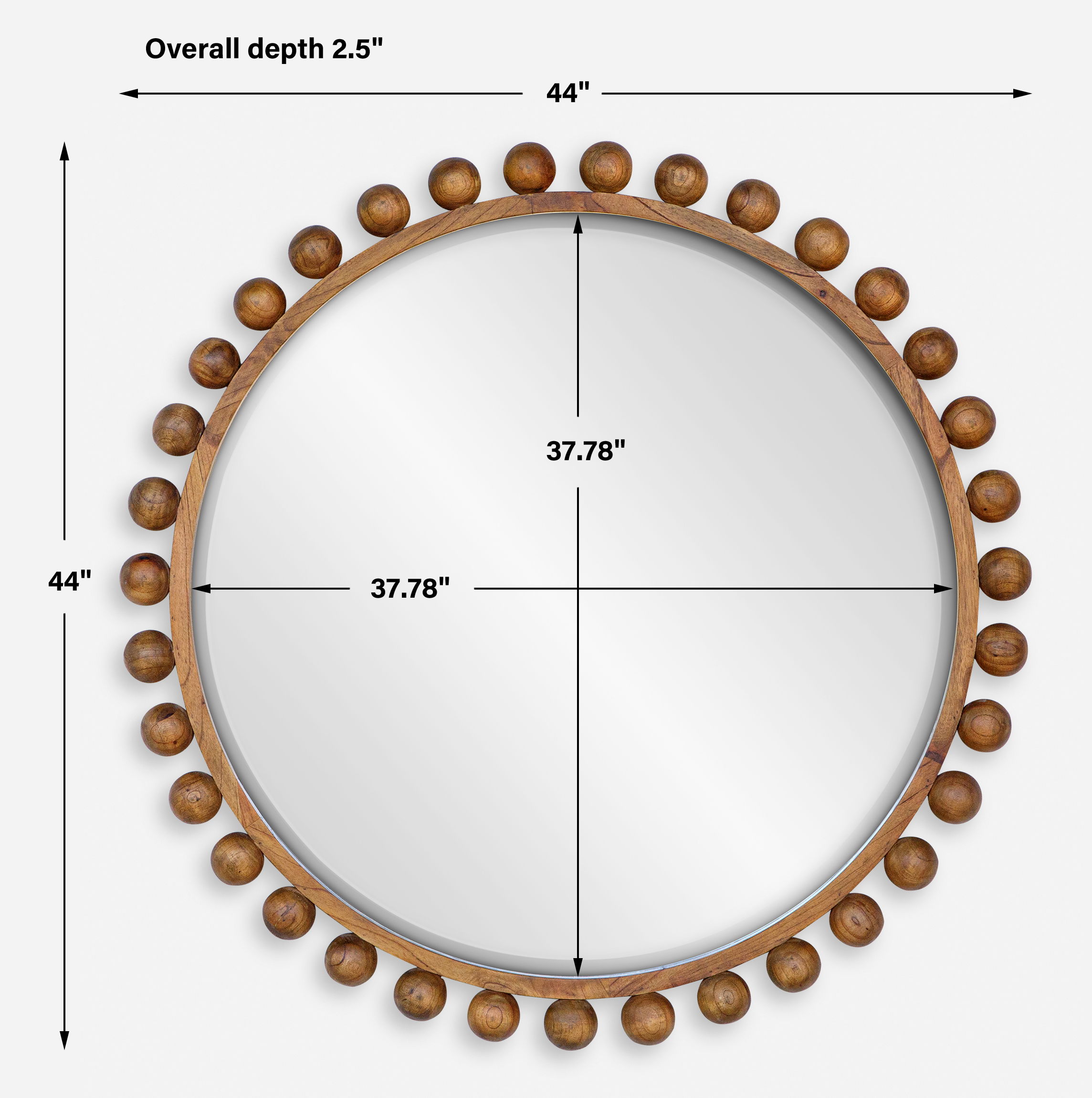 Cyra Wood Beaded Round Mirror, by Uttermost, 44" width x 44" height x 2.5" depth View 3