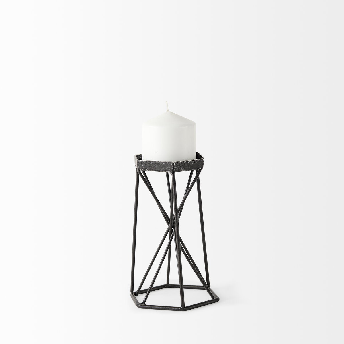 Sixx I Small Antiqued Metal Hexagonal Table Candle Holder, Candles & Candle Holder by Mercana, 5.32" length x 4.72" width x 8.07" height View 5