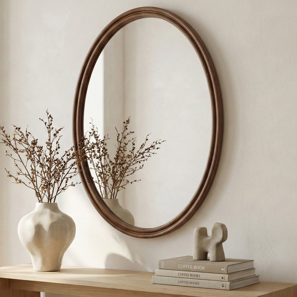 Alcott Oval Mirror Walnut, by Moe's Home, 32" width x 40" height x 1.06" depth View 5