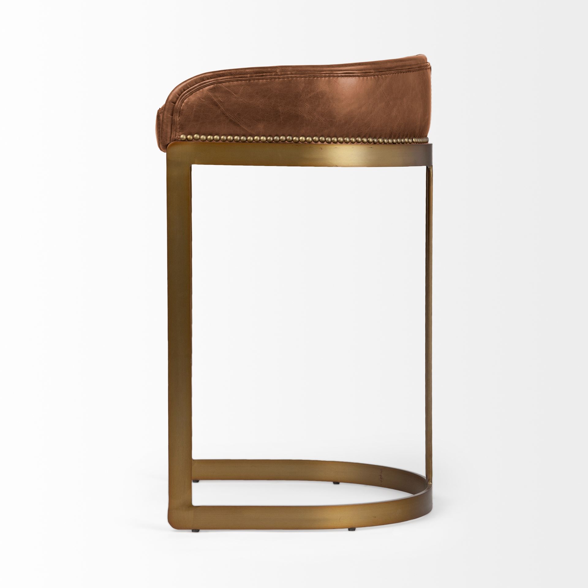 Hollyfield 20.5L x 19.75W x 32.75H Brown Leather Seat Gold Metal Base Bar Stool large image 