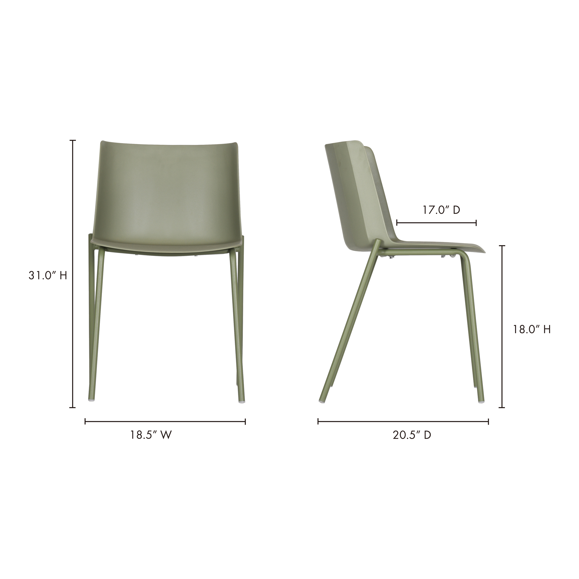 Silla Outdoor Dining Chair Sage Green - Set Of Two, Outdoor Chair by Moe's Home, 1'6.5" width x 2'7" height x 1'8.5" depth View 13