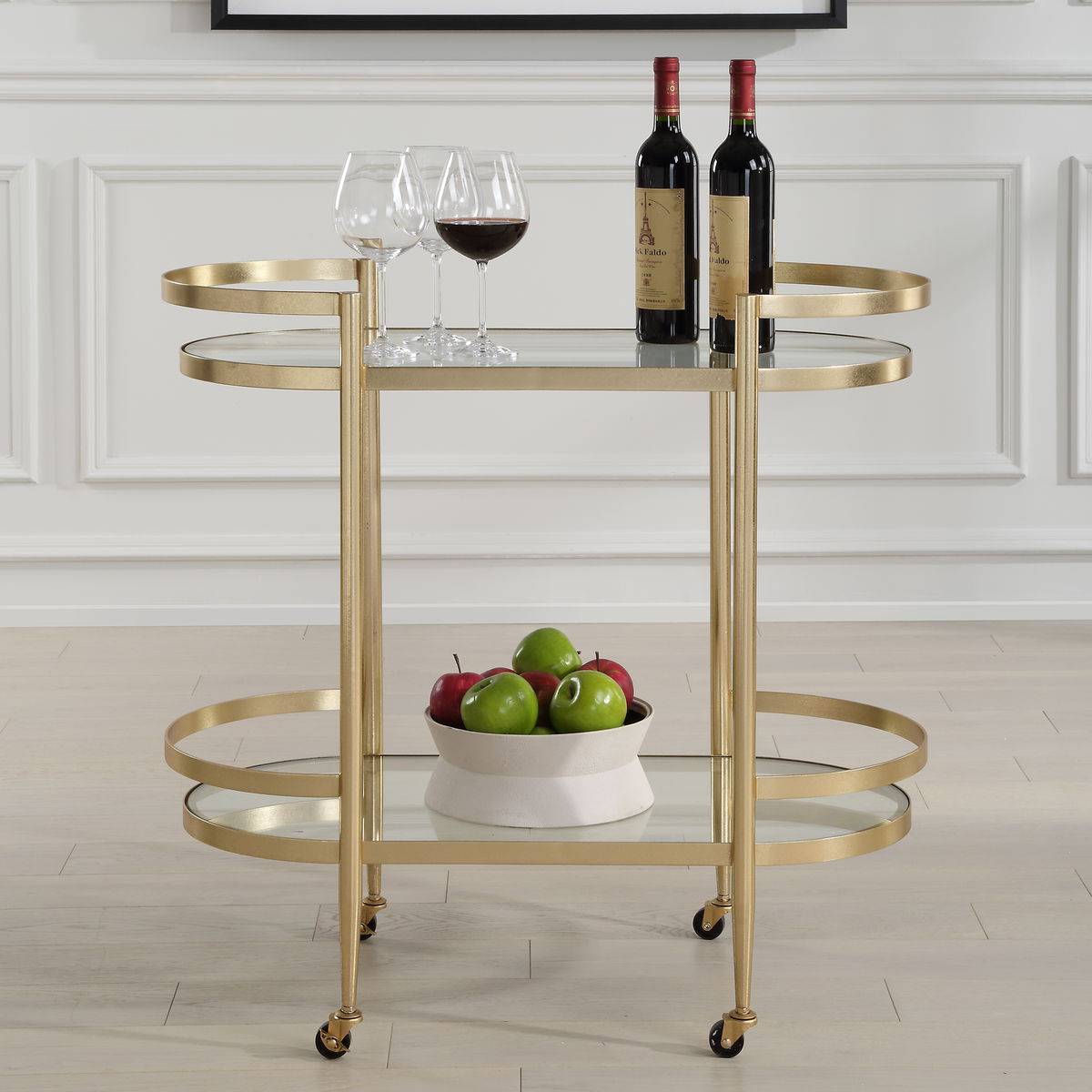 Isabelle Gold Bar Cart, Bar Carts & Cabinet by Uttermost, 33.5" width x 32" height x 17.75" depth View 2
