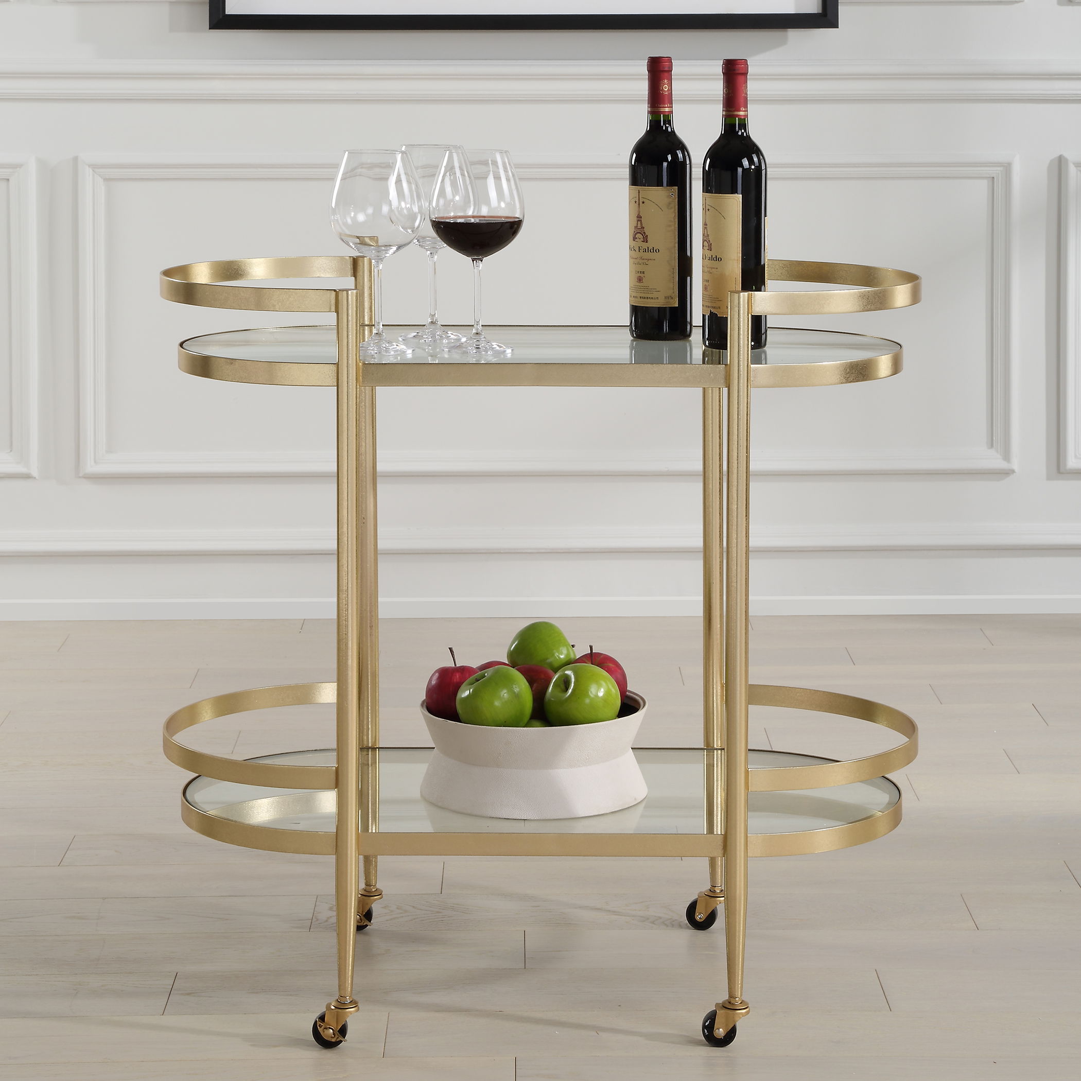 Isabelle Gold Bar Cart, Furniture by Uttermost, 33.5" width x 32" height x 17.75" depth View 2