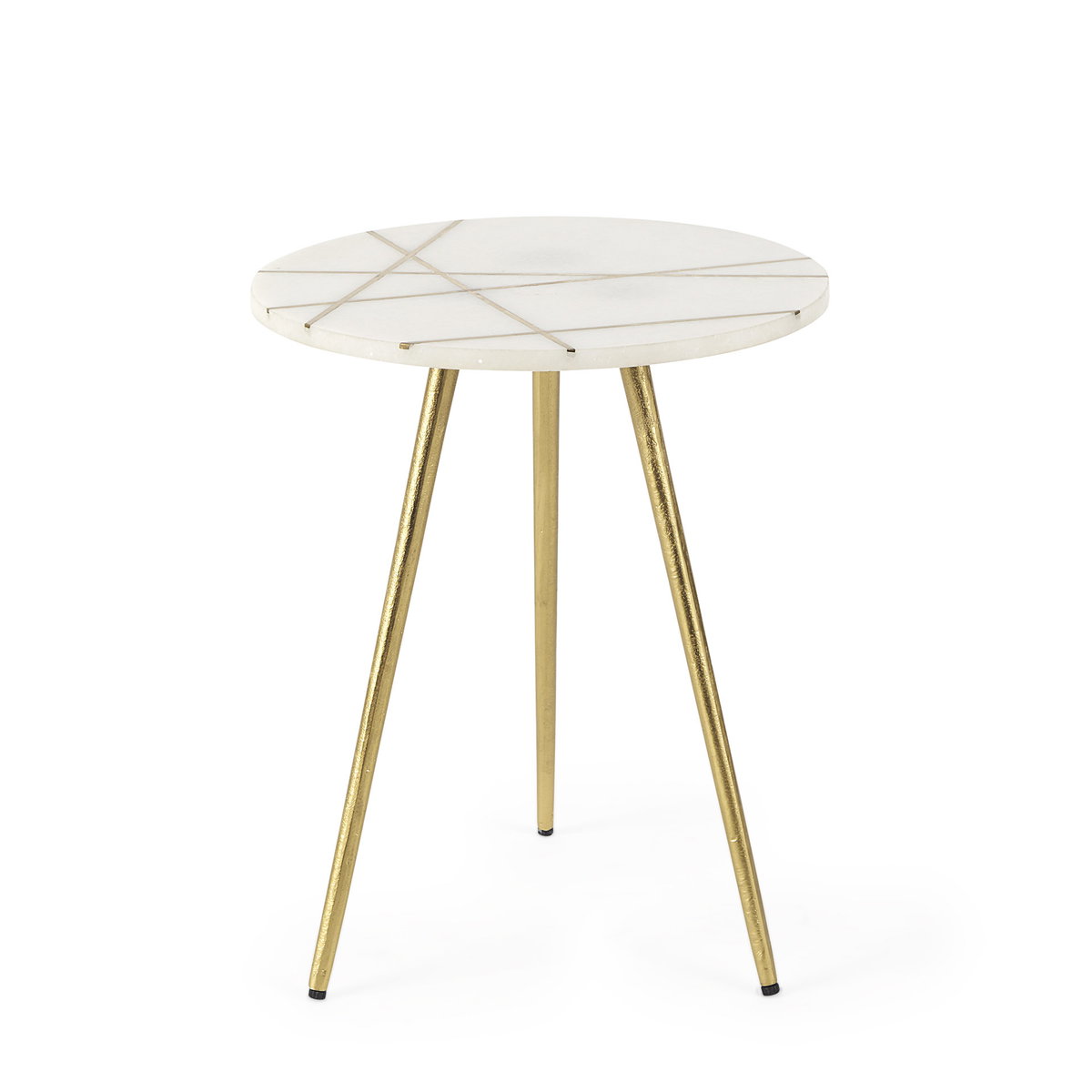 Vivienne   White Marble with Antique Gold Metal Round Small Side Table, Side & End Table by Mercana, 16" length x 16" width x 19" height View 2