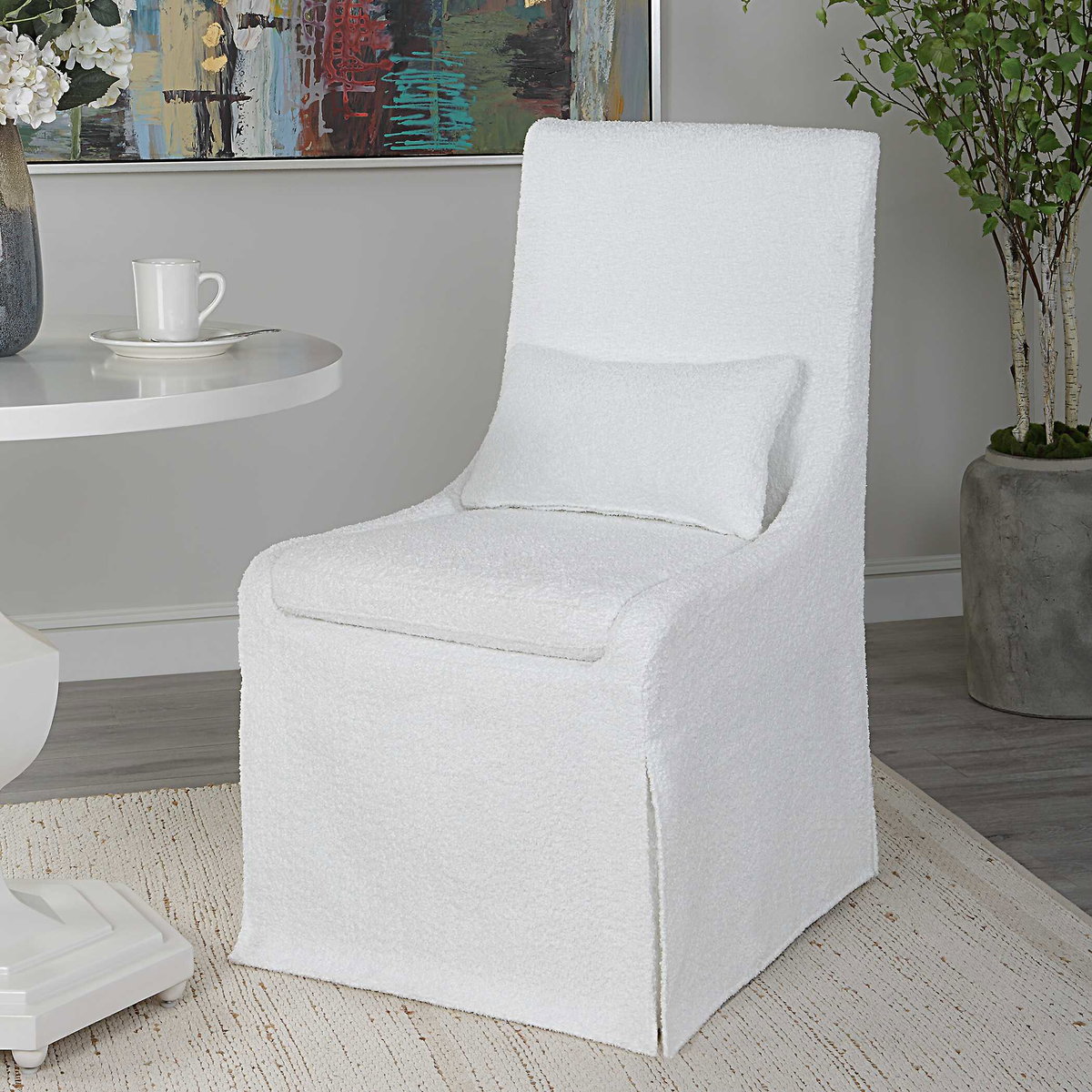 Coley White Armless Chair, Accent Chair by Uttermost, 23" width x 39.5" height x 25" depth View 4