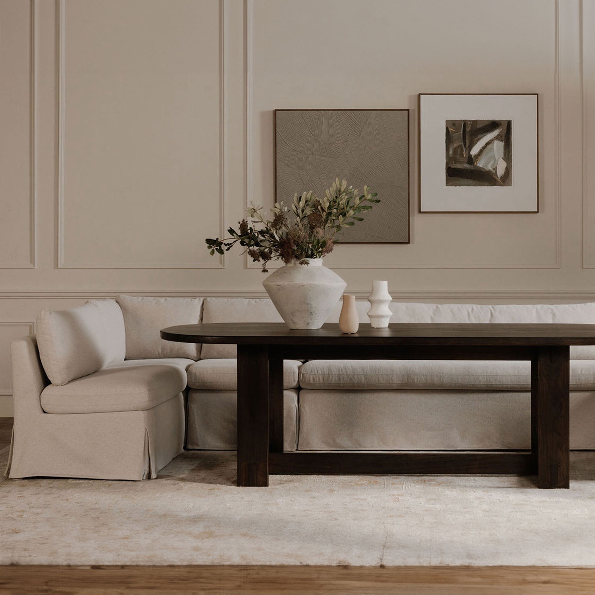 Fable Slipcover Dining Banquette L-shape Beige 139.5in large image 