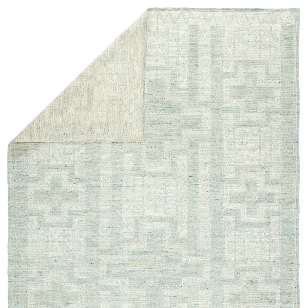 Cirus Hand Knotted Geometric Light Blue/ Ivory Area Rug (6''X9'') large image 