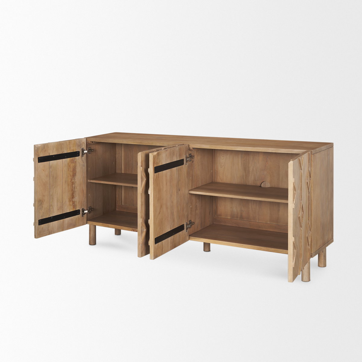 Heera Light Brown Diamond with Shelf Motif Sideboard, Sideboards & Buffet by Mercana, 71" length x 16.25" width x 32" height View 8
