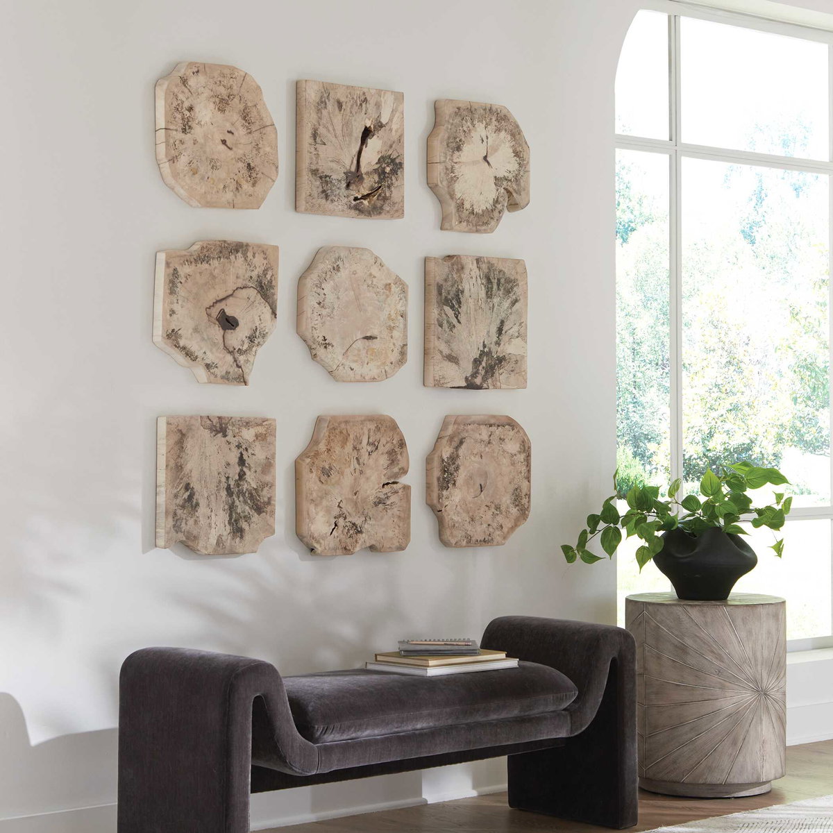 Bahati Wood Bleached Wall Decor Set/9, Sculptural Wall Art by Uttermost, 16" width x 16" height x 1.37" depth View 2