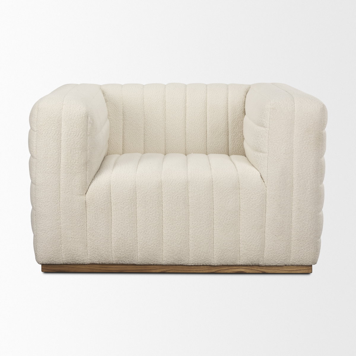 Ricciardo Cream Boucle Upholstered Arm Chair, Accent Chair by Mercana, 46.06" length x 38.39" width x 28.15" height View 3