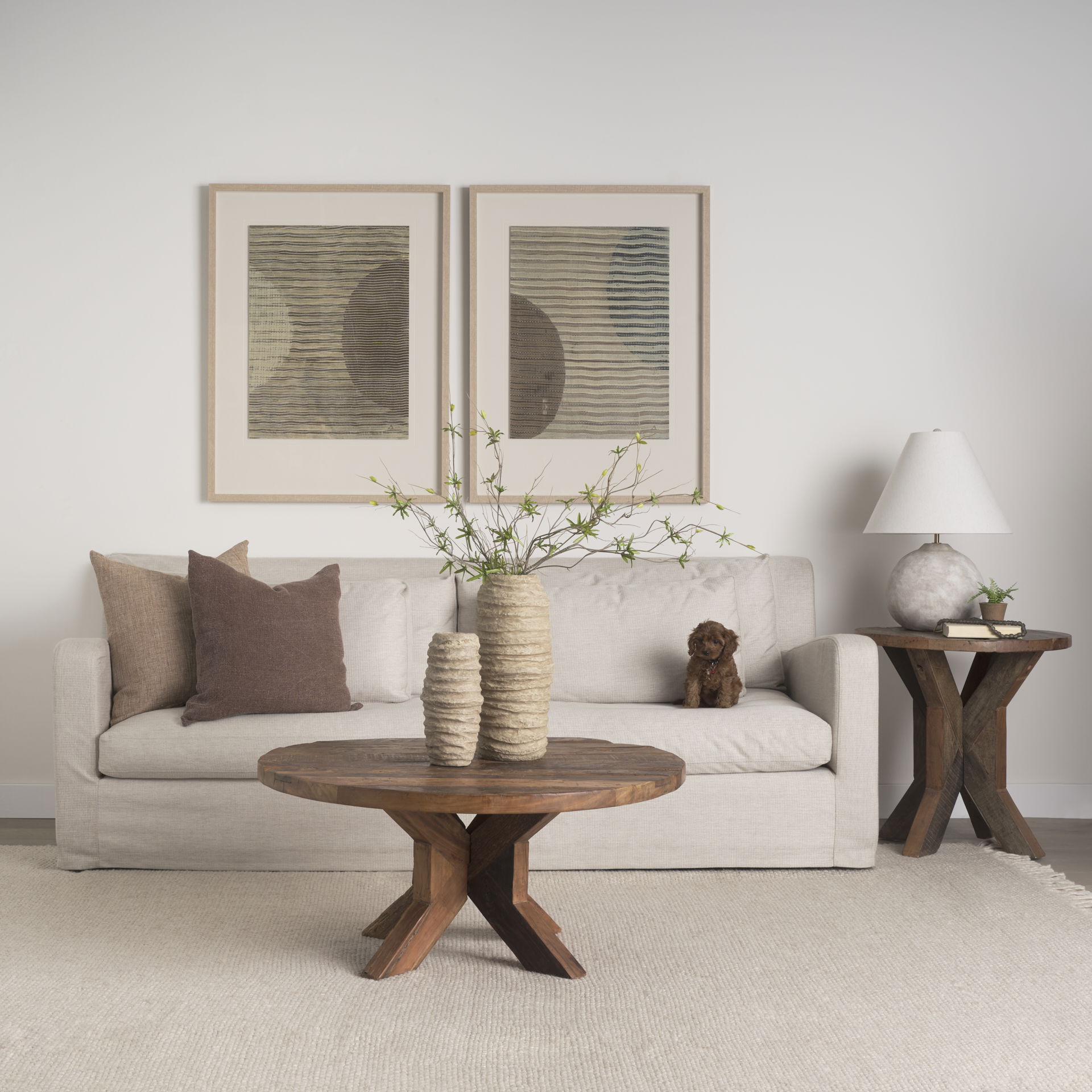 Heidi Reclaimed Brown Wooden Coffee Table, by Mercana, 39.5" length x 39.5" width x 18.5" height View 2