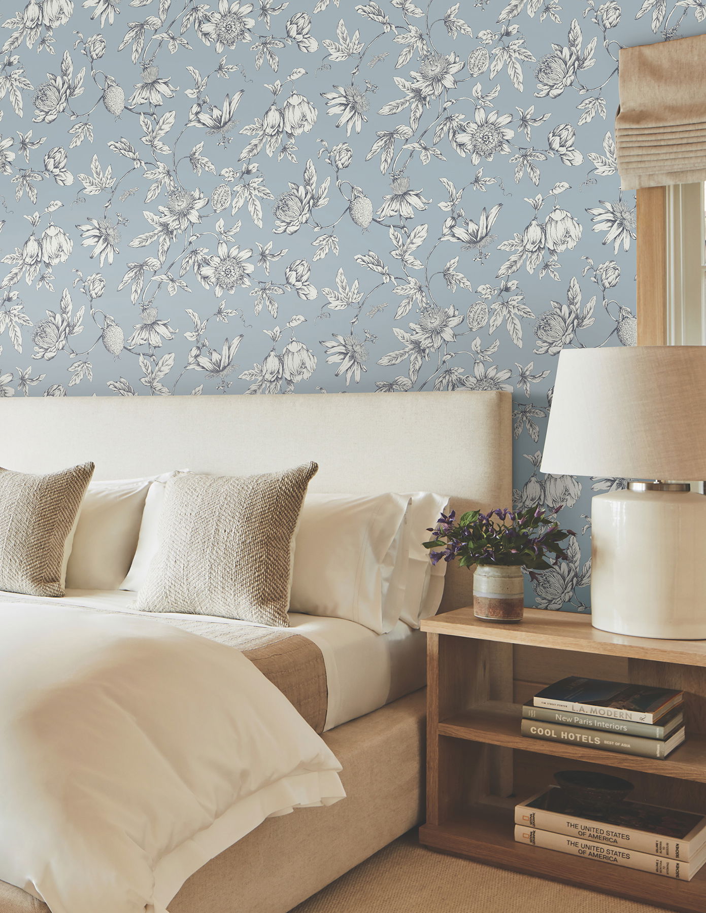 Passion Flower Toile Sky Blue Wallpaper large image 
