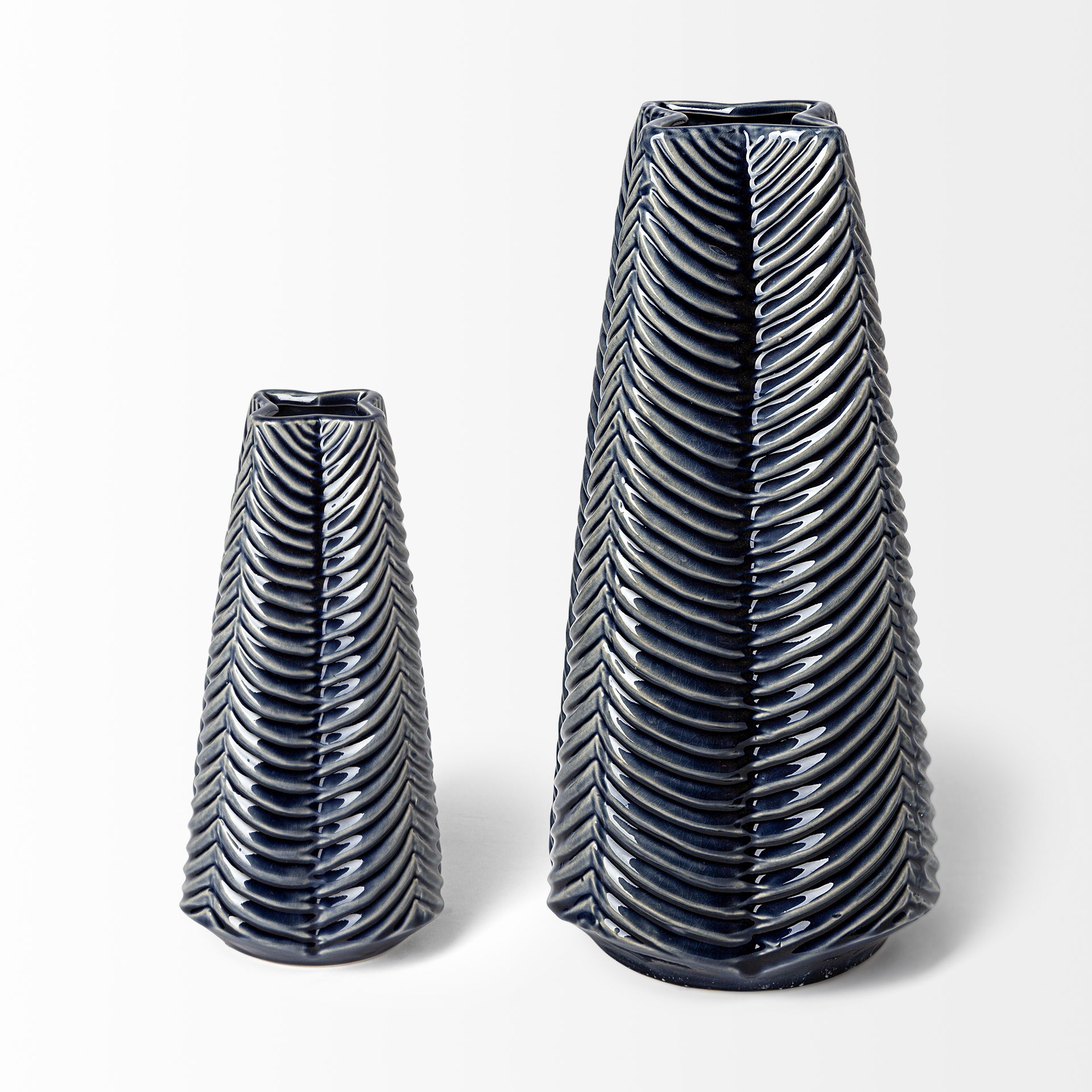 Bashir I Small Dark Navy Gloss Ceramic Vase, by Mercana, 5.12" length x 5.12" width x 10.24" height View 5