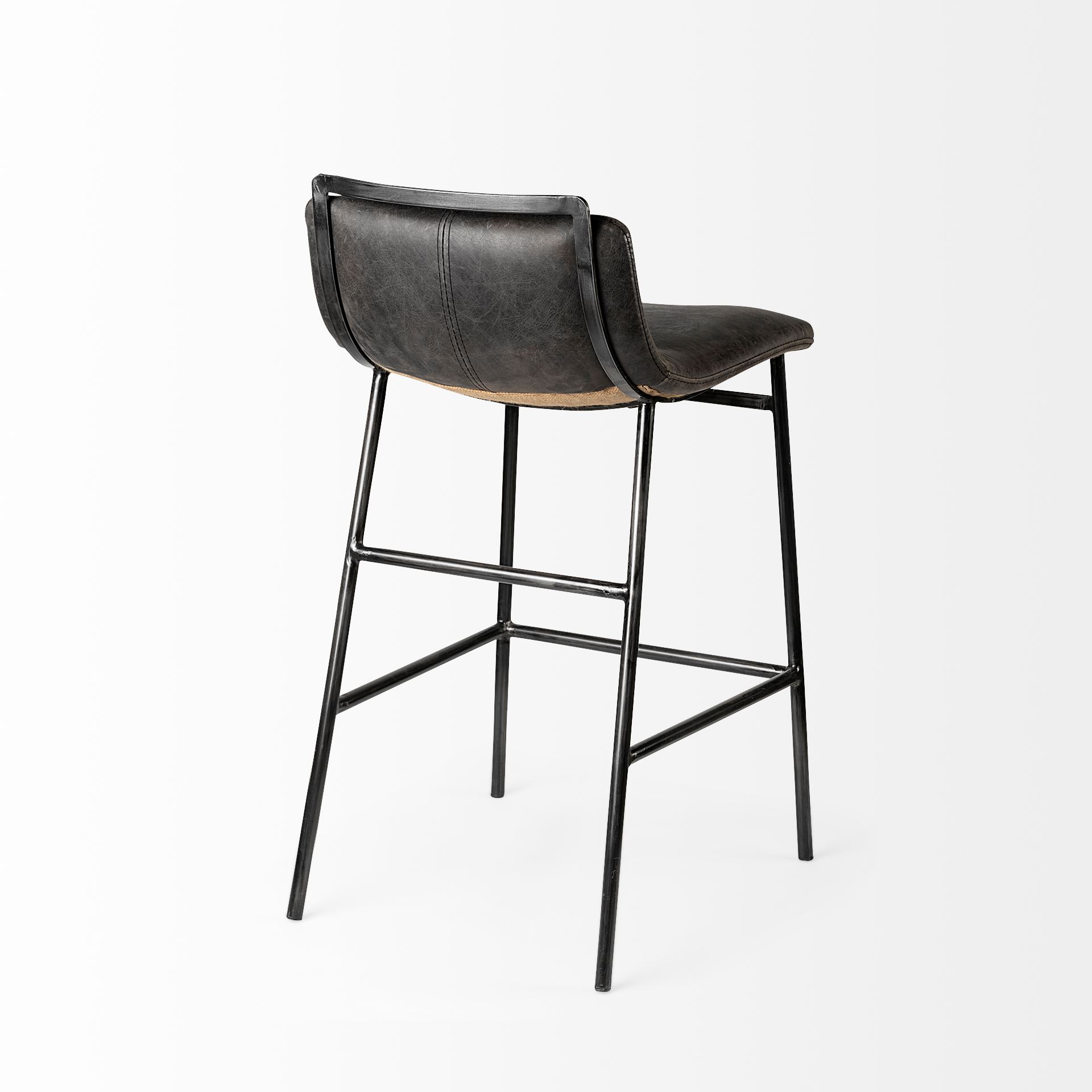 Kavalan 33.5' Total Height Ebony Leather Seat Black Metal Frame Counter Stool large image 