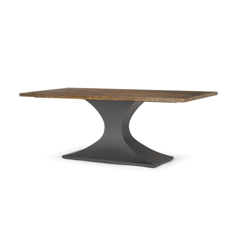 Maxton 79"L x 39"W Rectangular Pedestal Dining Table | Brown Wood & Gunmetal Metal | Seats 6