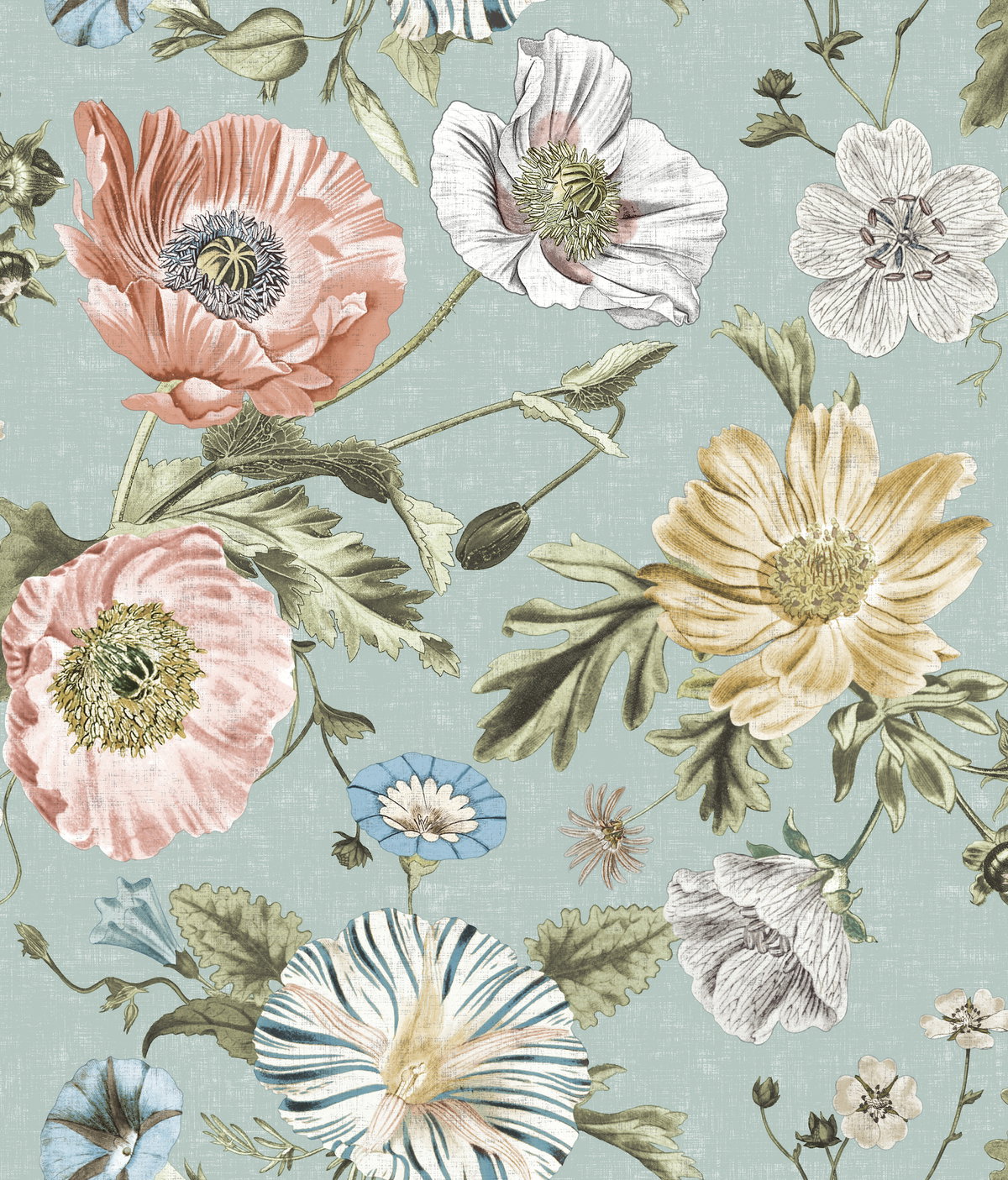 Vintage Poppy Blue Peel & Stick Wallpaper, by York Wall, 18' length x 1'8.5" width x 0.02" depth