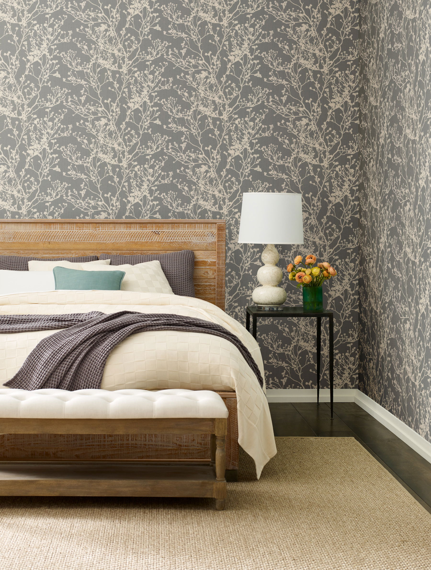 Budding Branch Silhouette Brown Wallpaper, by York Wall, 27' length x 2'3" width x 0.02" depth View 2