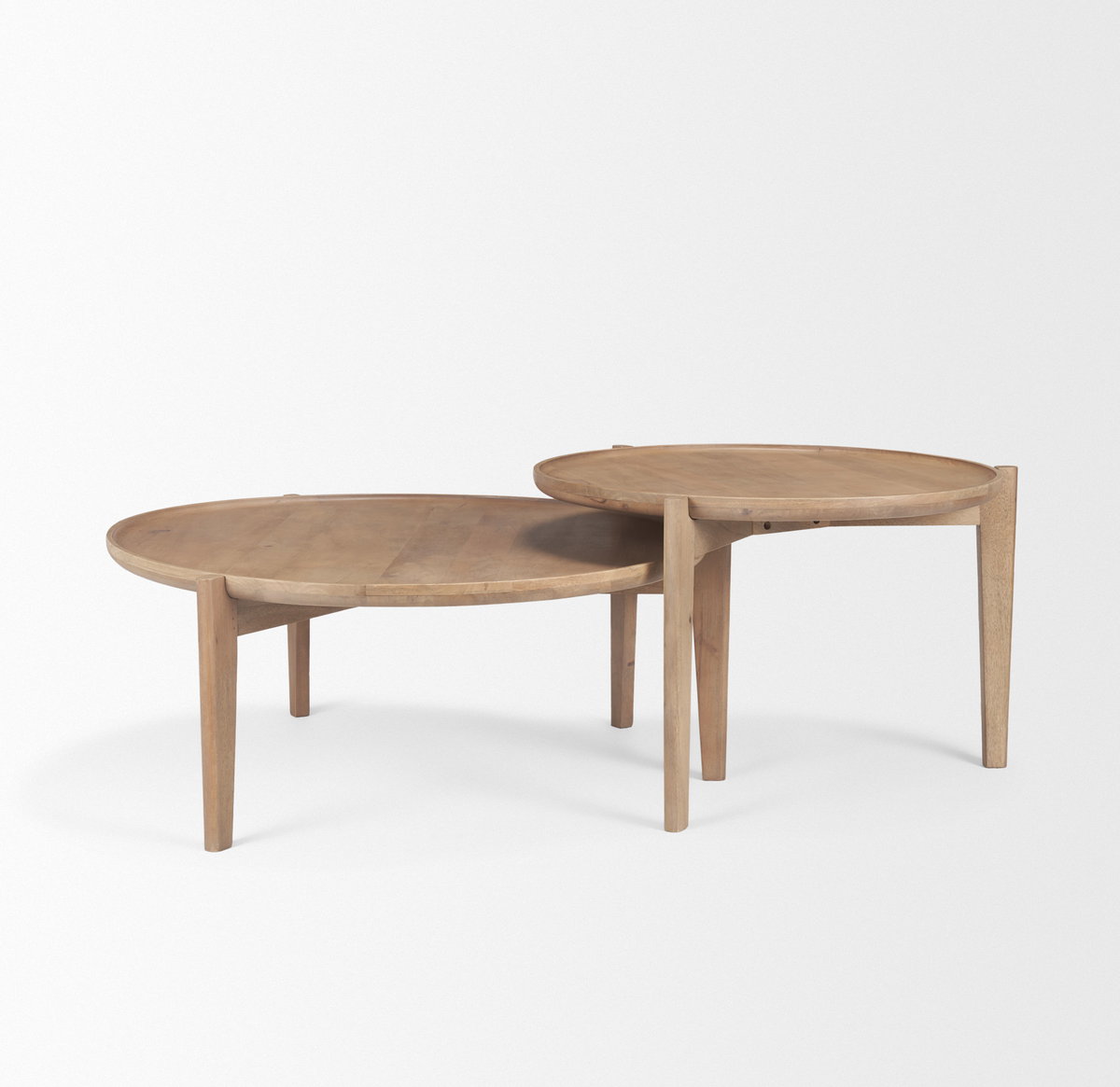 Cleaver (Set of 2) 40' & 31' Round Brown Solid Wood Nesting Coffee Tables, by Mercana, 39.5" length x 39.5" width x 16" height View 6