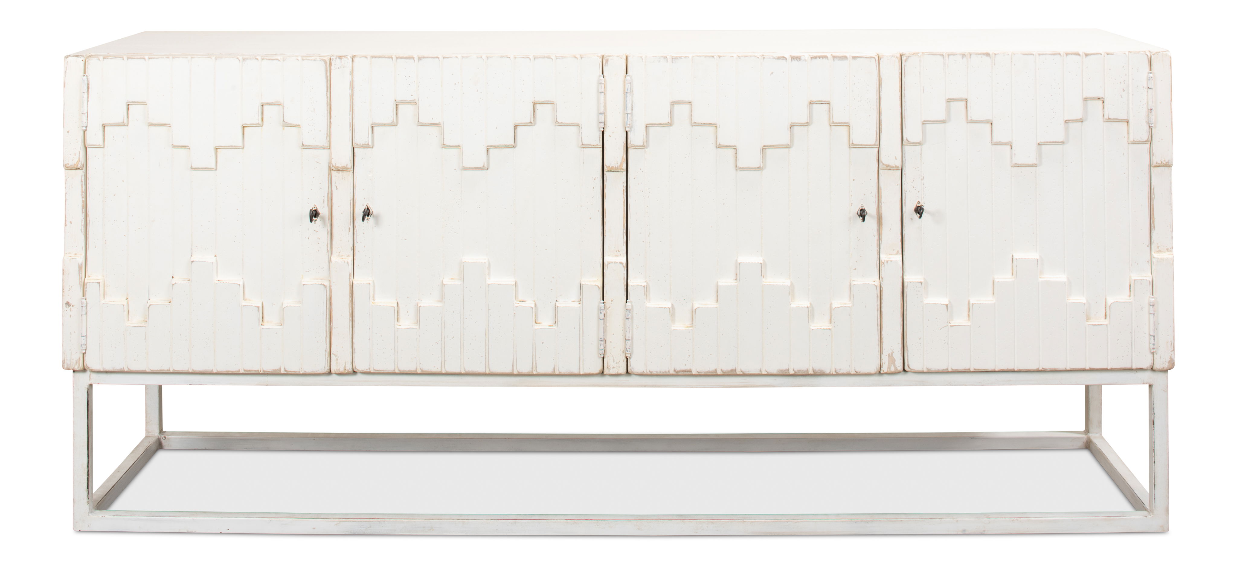 Aztec Sideboard On Stand, Whitewash, Cabinets & Sideboard by Sarreid, 80" length x 21" width x 35" height View 2