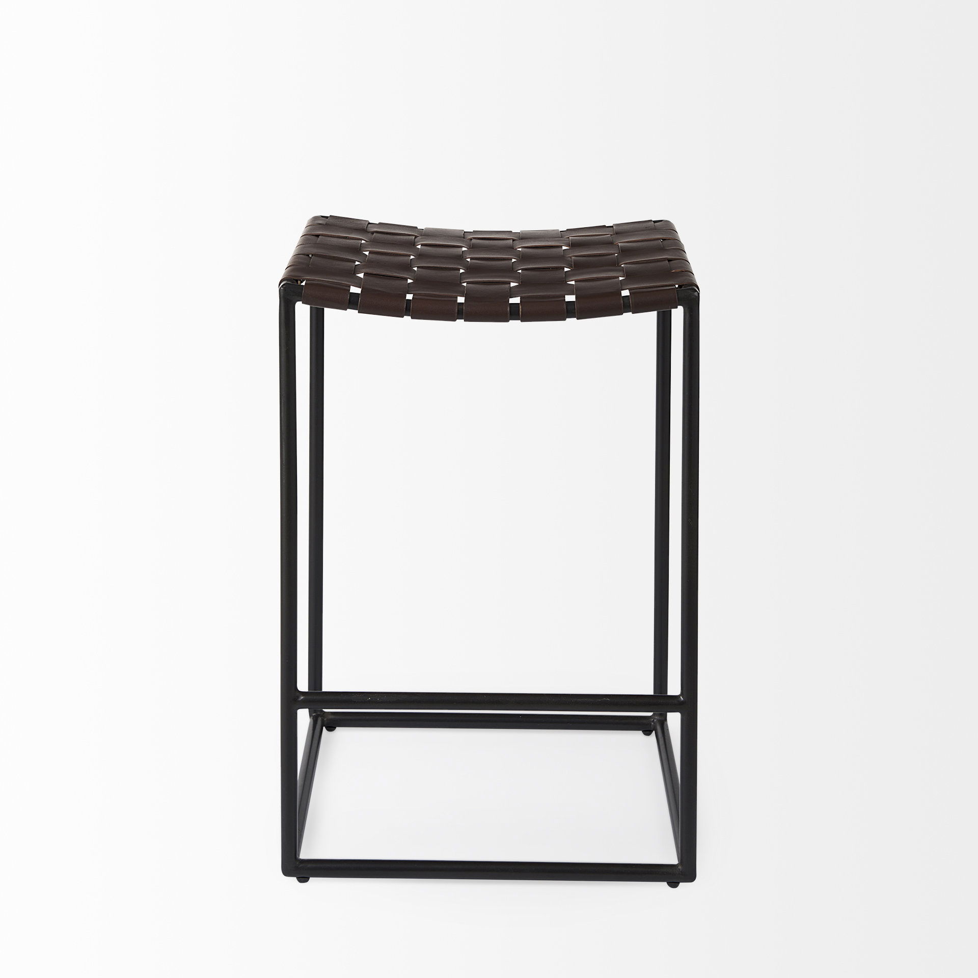 Clarissa 18.0L x 16.0W x 26.25H Dark Brown Woven Leather Seat with Black Iron Frame Counter Stool large image 