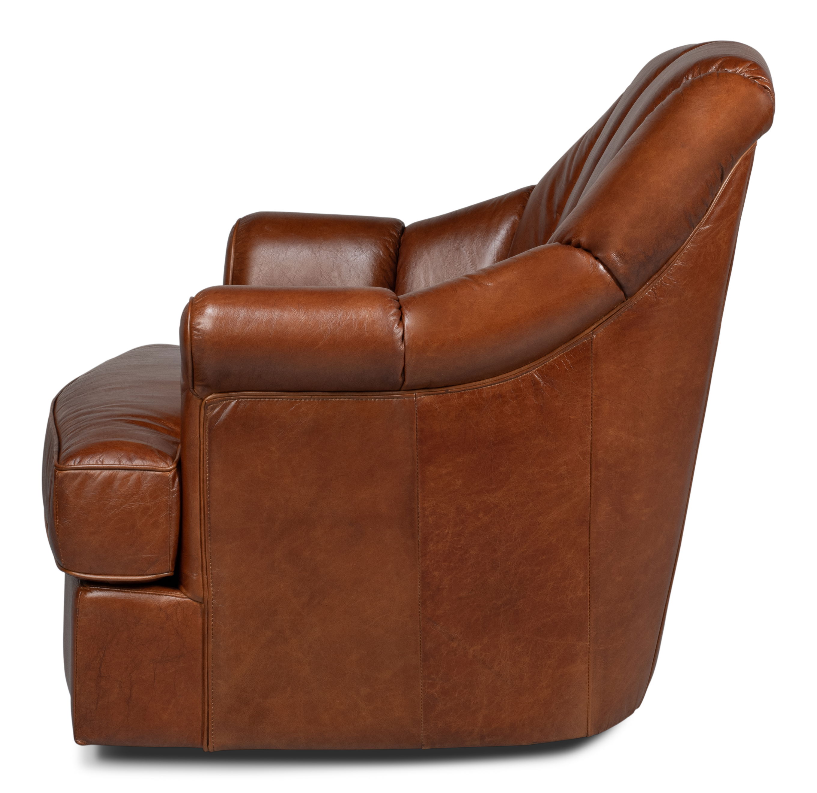 Scoth Swivel Chair In Distilled Leather, Seating by Sarreid, 35" length x 39" width x 35" height View 9