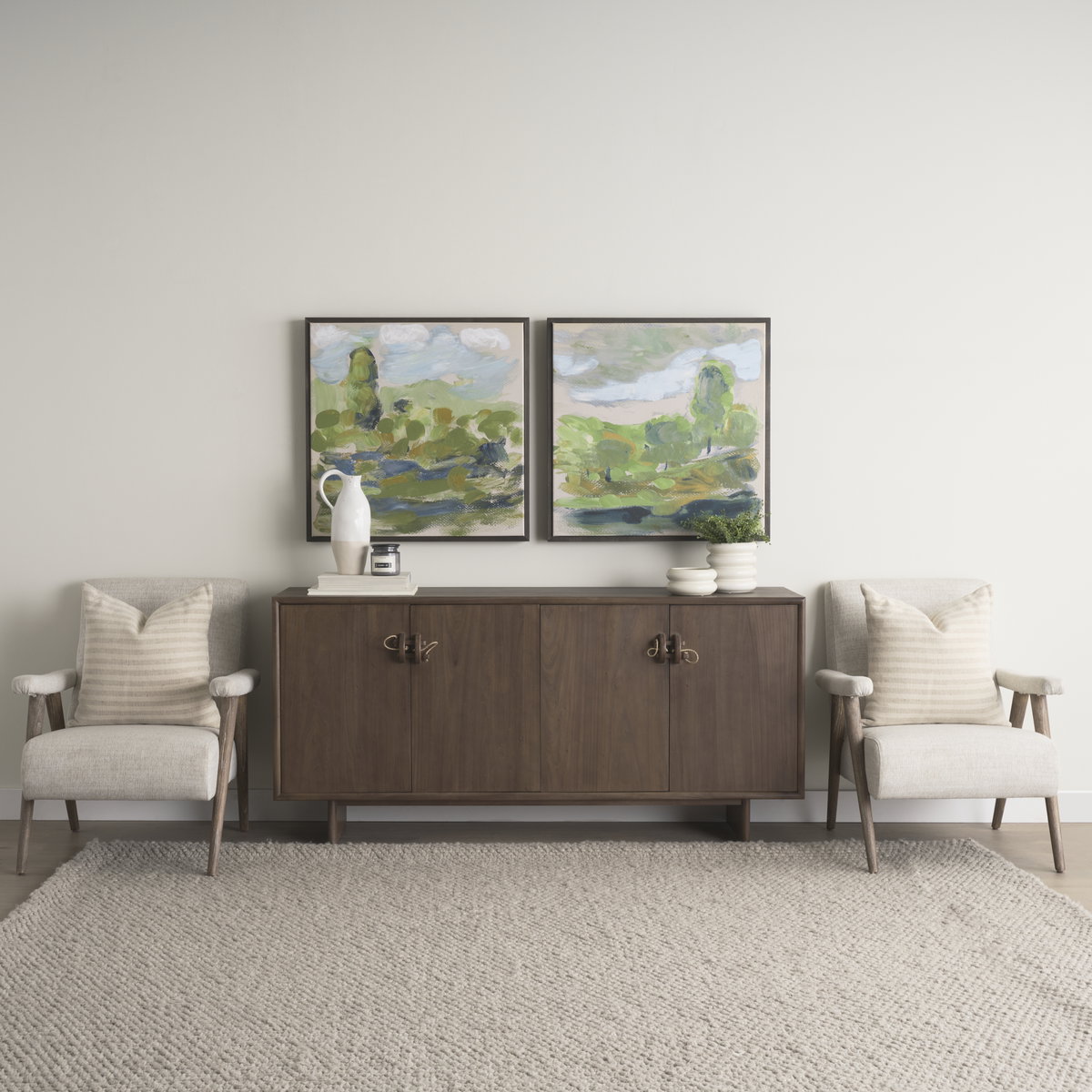 Jace Cream with Beige Stripe Linen-Cotton Square Decorative Pillow Cover, by Mercana, 22" length x 22" width x 0.2" height View 4